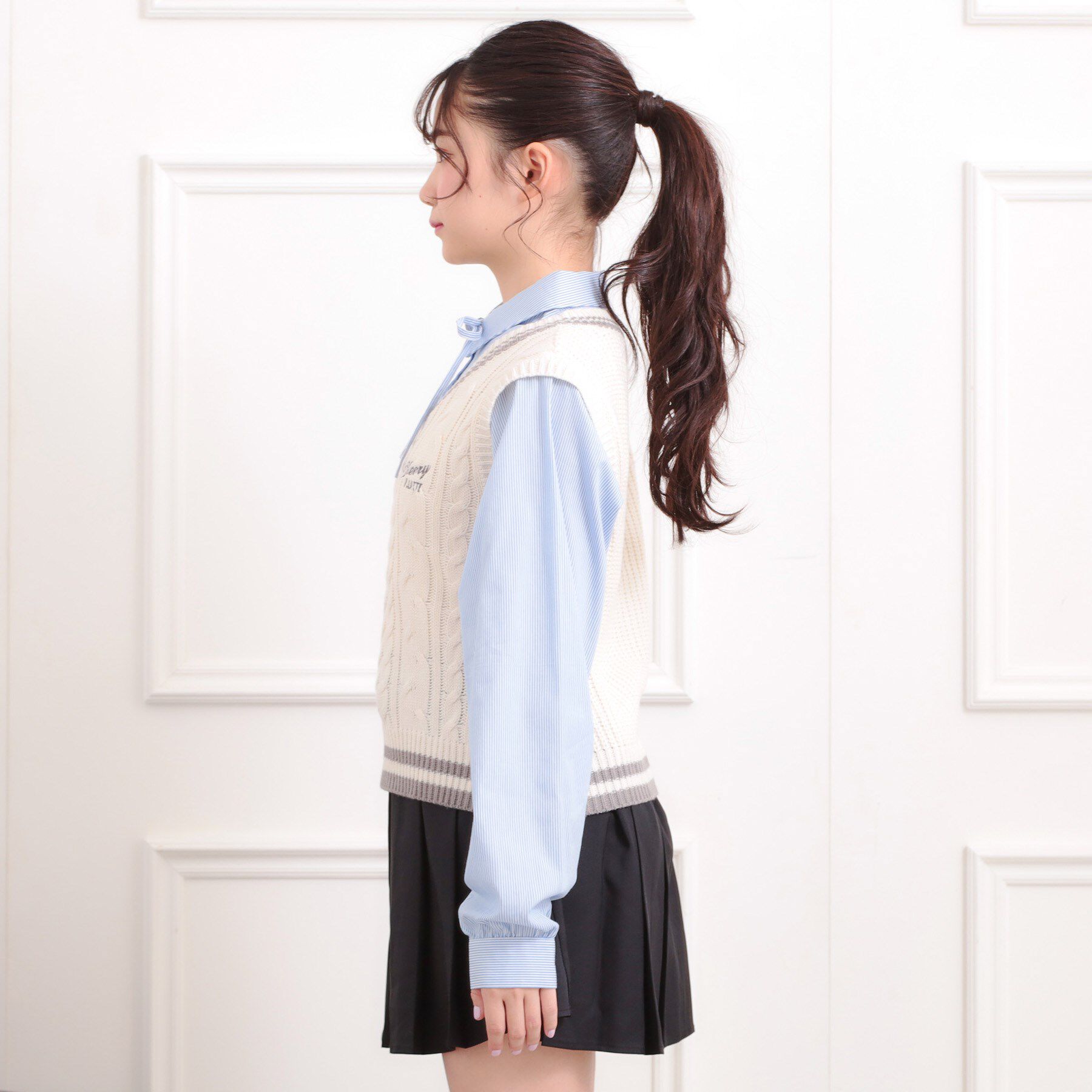 PINK-latte「ニットベストレイヤード長袖シャツ」|シャツ・ブラウス|