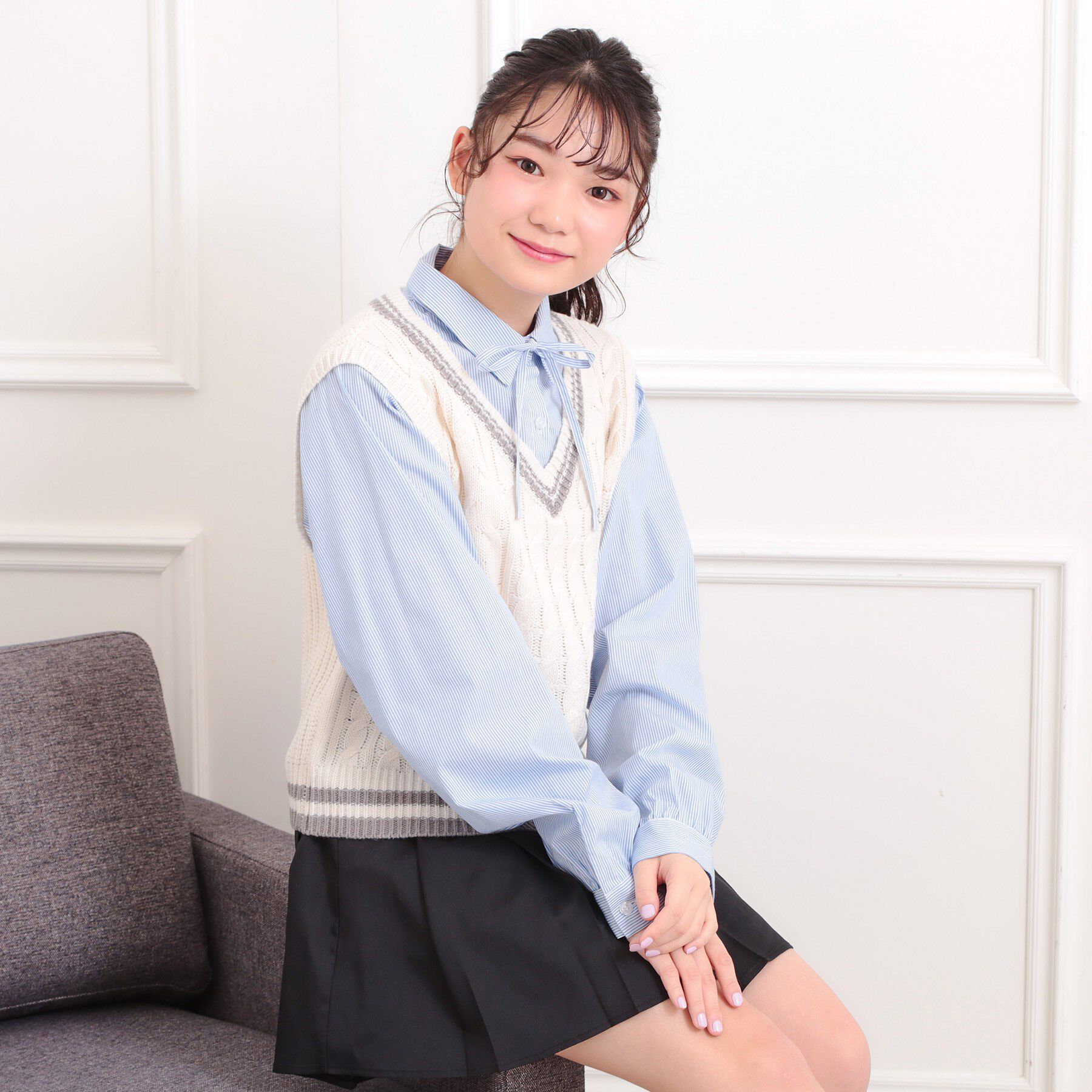 PINK-latte「ニットベストレイヤード長袖シャツ」|シャツ・ブラウス|