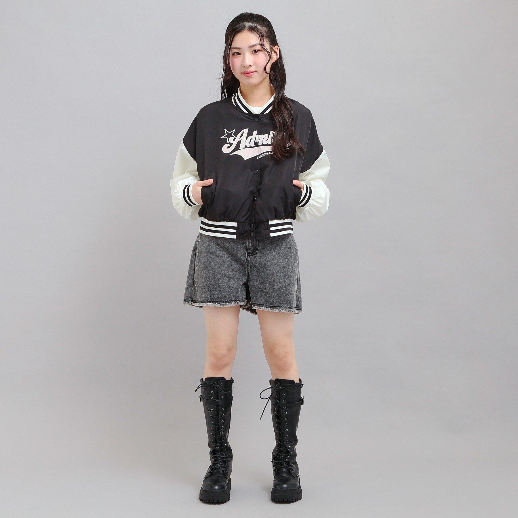 PINK-latte「チアロゴアップリケスタジャン」|ブルゾン・スタジャン|