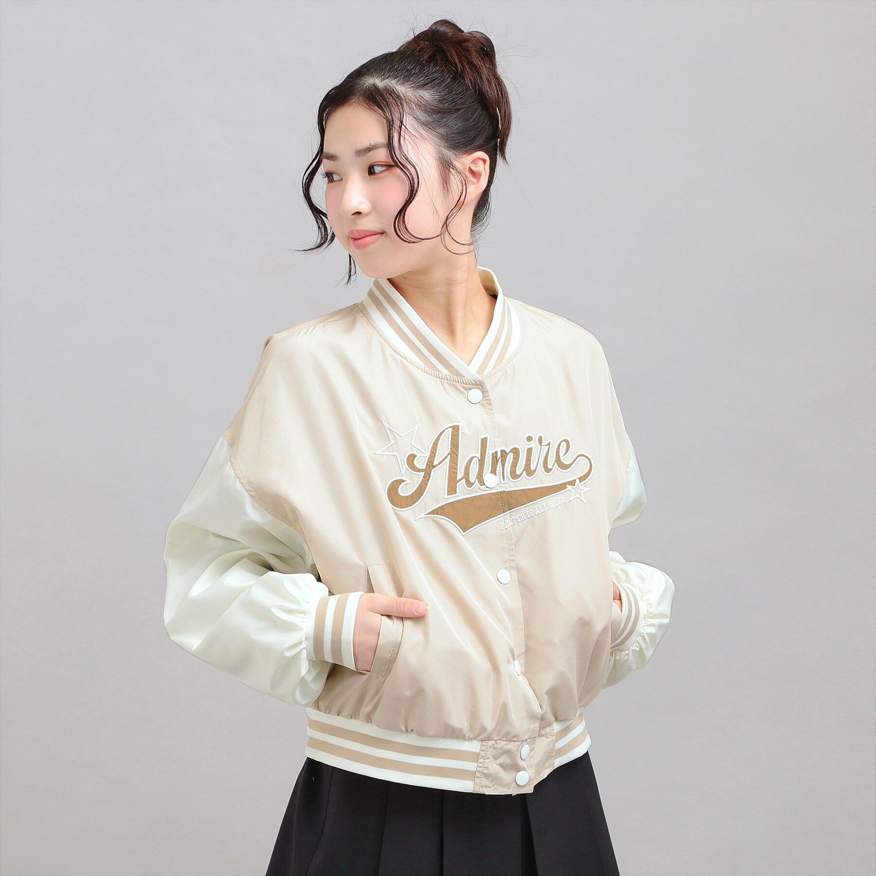 PINK-latte「チアロゴアップリケスタジャン」|ブルゾン・スタジャン|