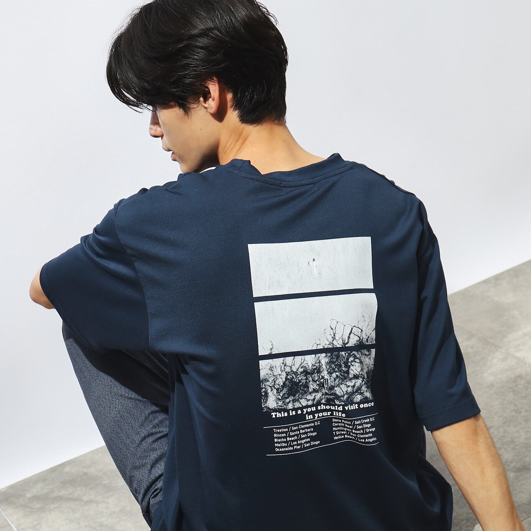 THE SHOP TK「【接触冷感】FRESH NATURE ポンチフォトTシャツ」|Tシャツ・カットソー|ネイビー(094)