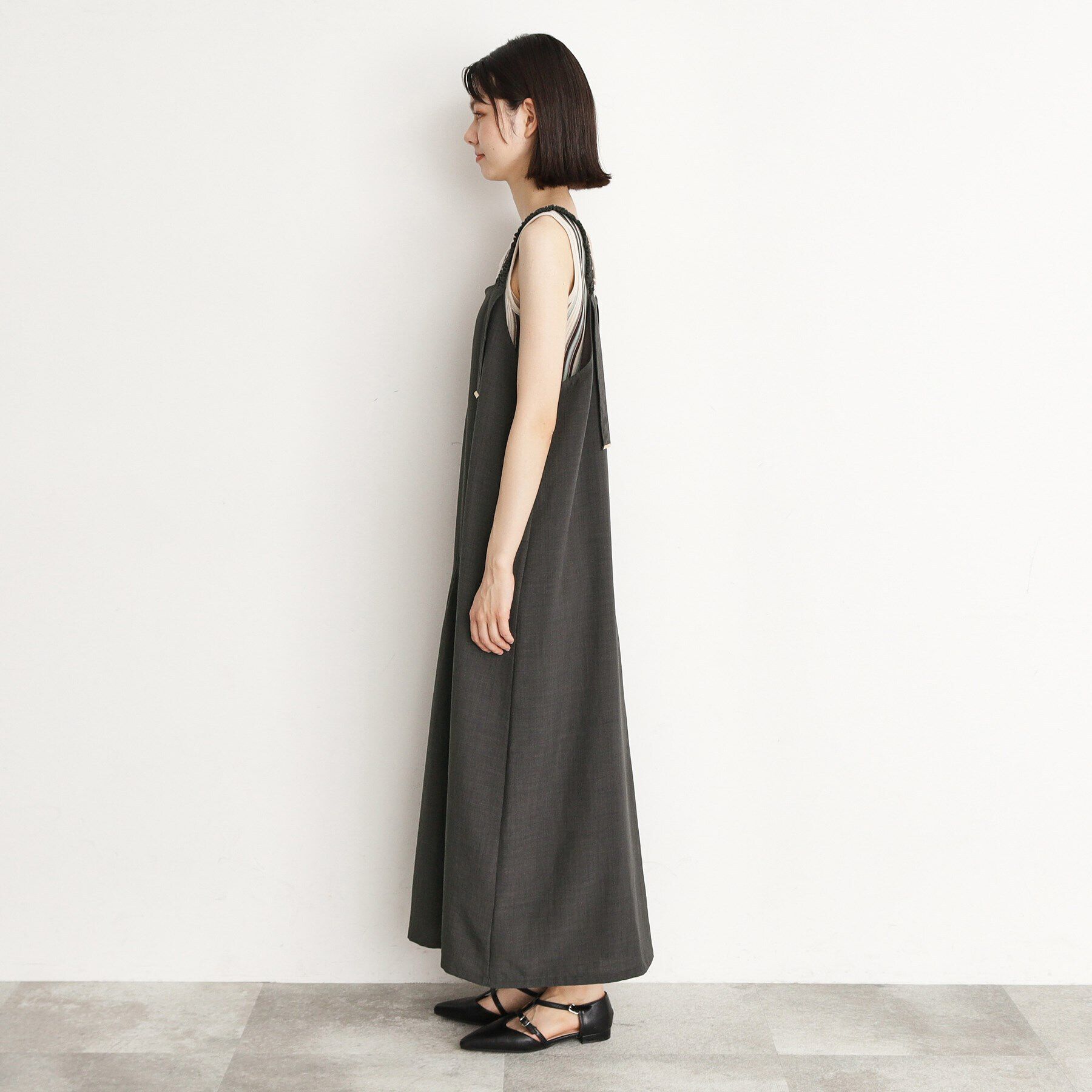 THE SHOP TK「ギャザーストラップ麻調ワンピース」|ワンピース|