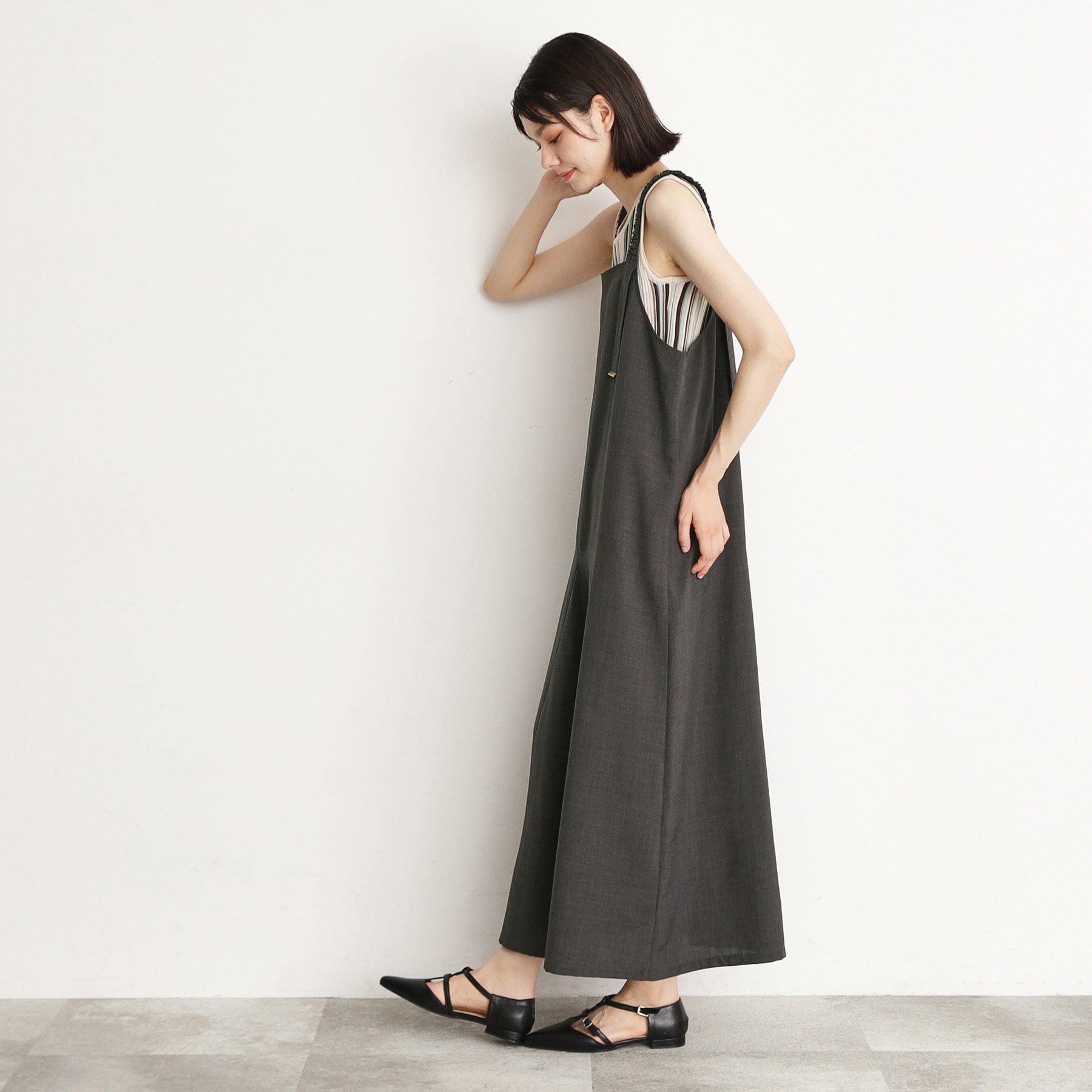 THE SHOP TK「ギャザーストラップ麻調ワンピース」|ワンピース|