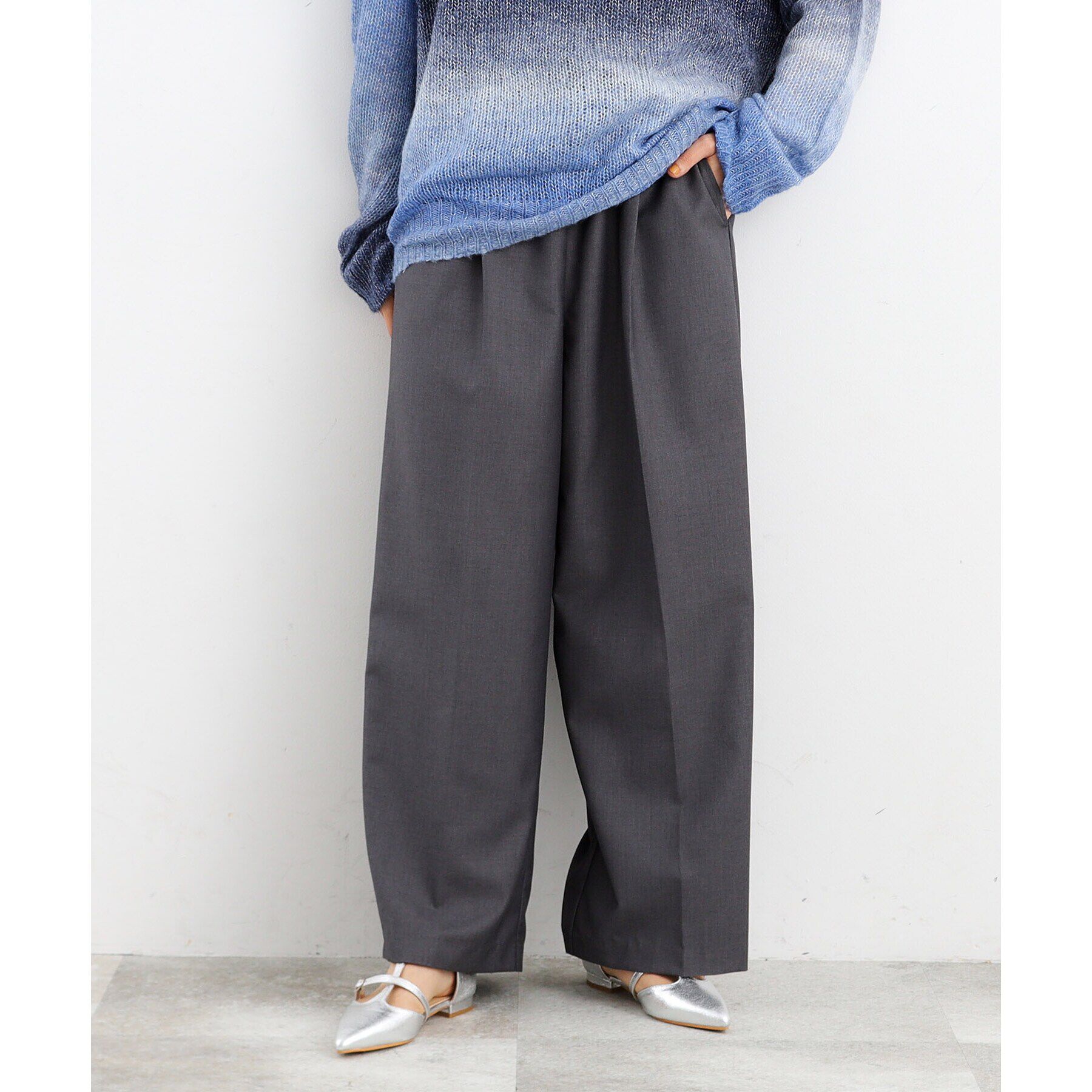 THE SHOP TK「ウエストフリルイージーワイドパンツ」|その他|ﾁｬｺｰﾙｸﾞﾚｰ(014)