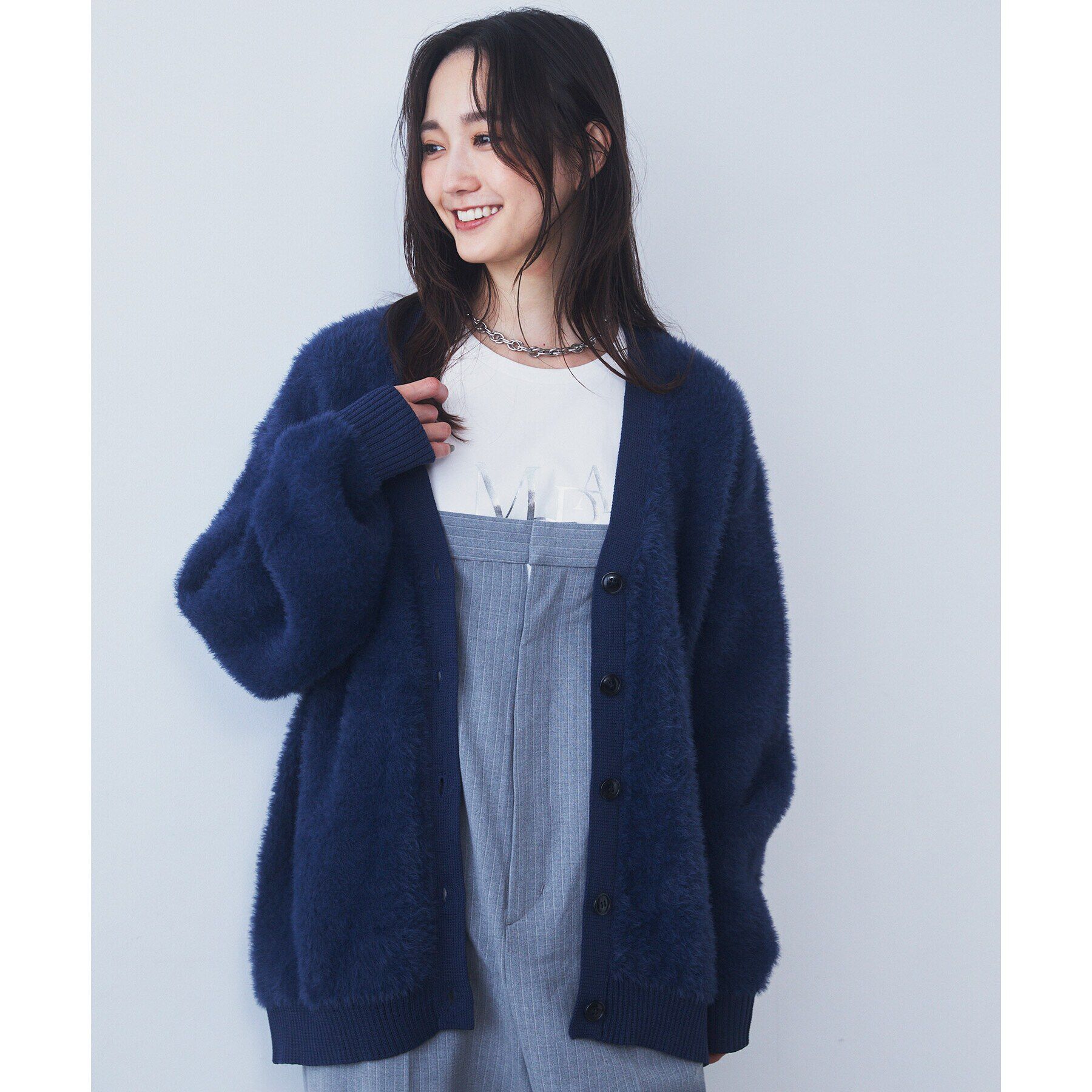 THE SHOP TK「【ライトアウター】フェザーVネックカーディガン/洗える」|カーディガン|