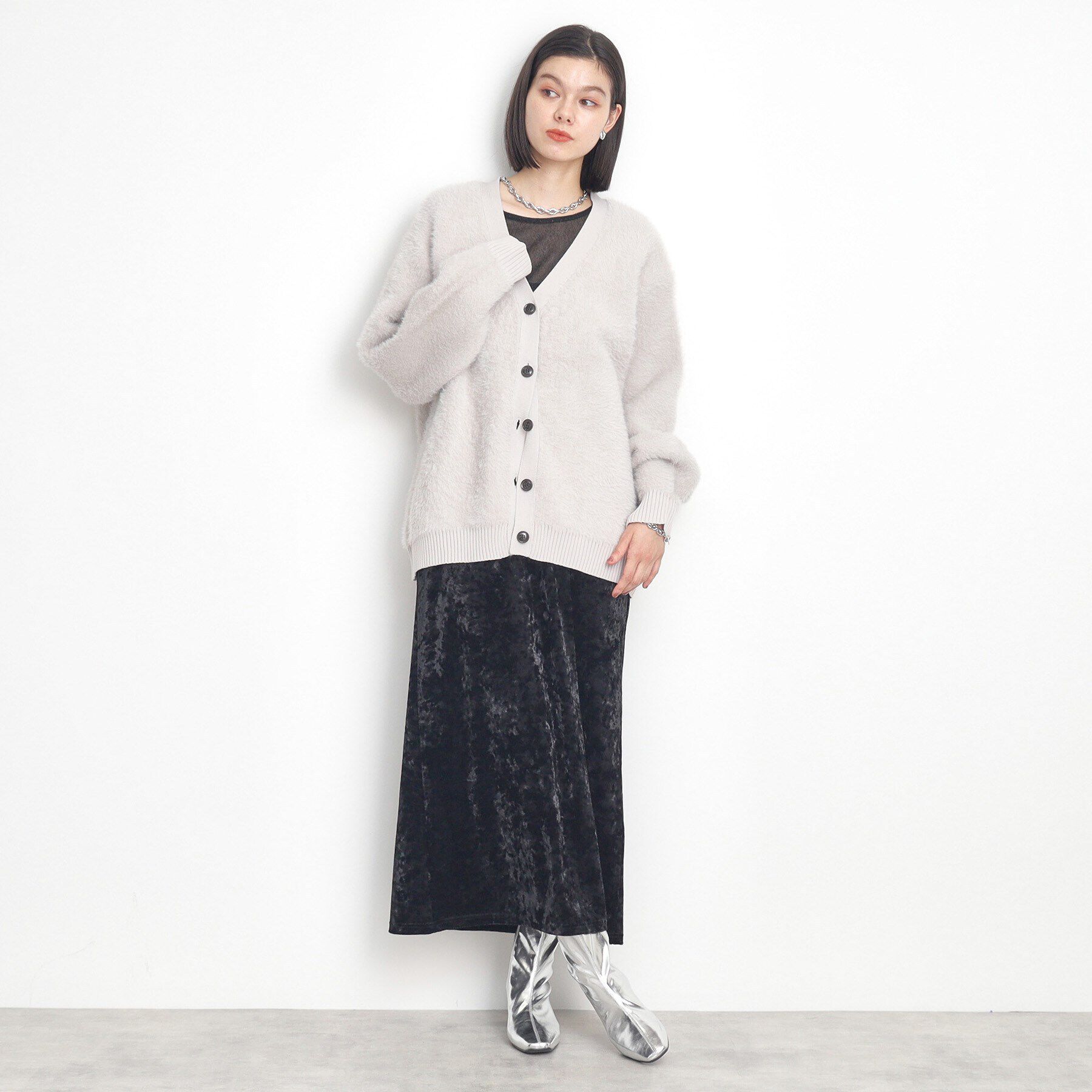 THE SHOP TK「【ライトアウター】フェザーVネックカーディガン/洗える」|カーディガン|