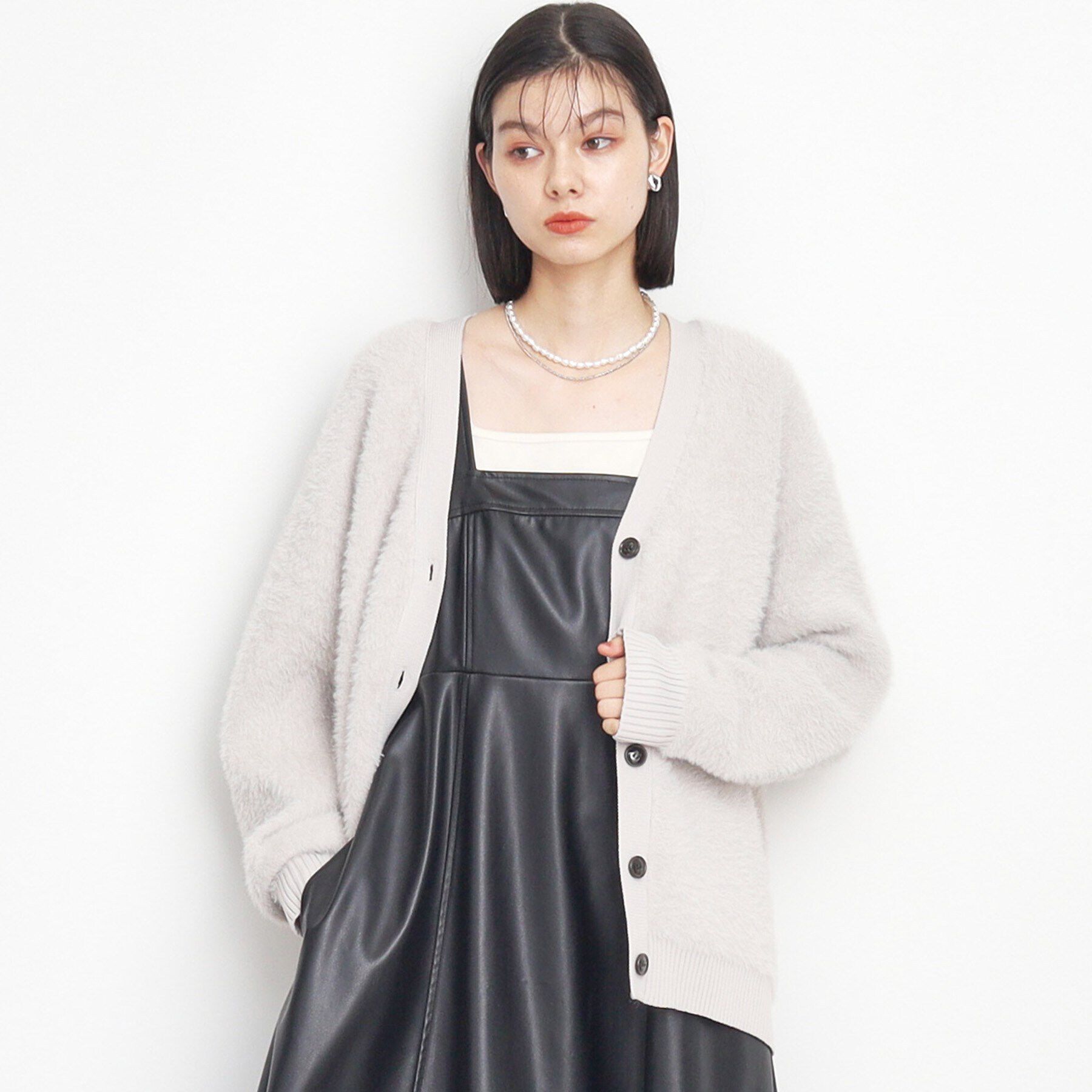 THE SHOP TK「【ライトアウター】フェザーVネックカーディガン/洗える」|カーディガン|