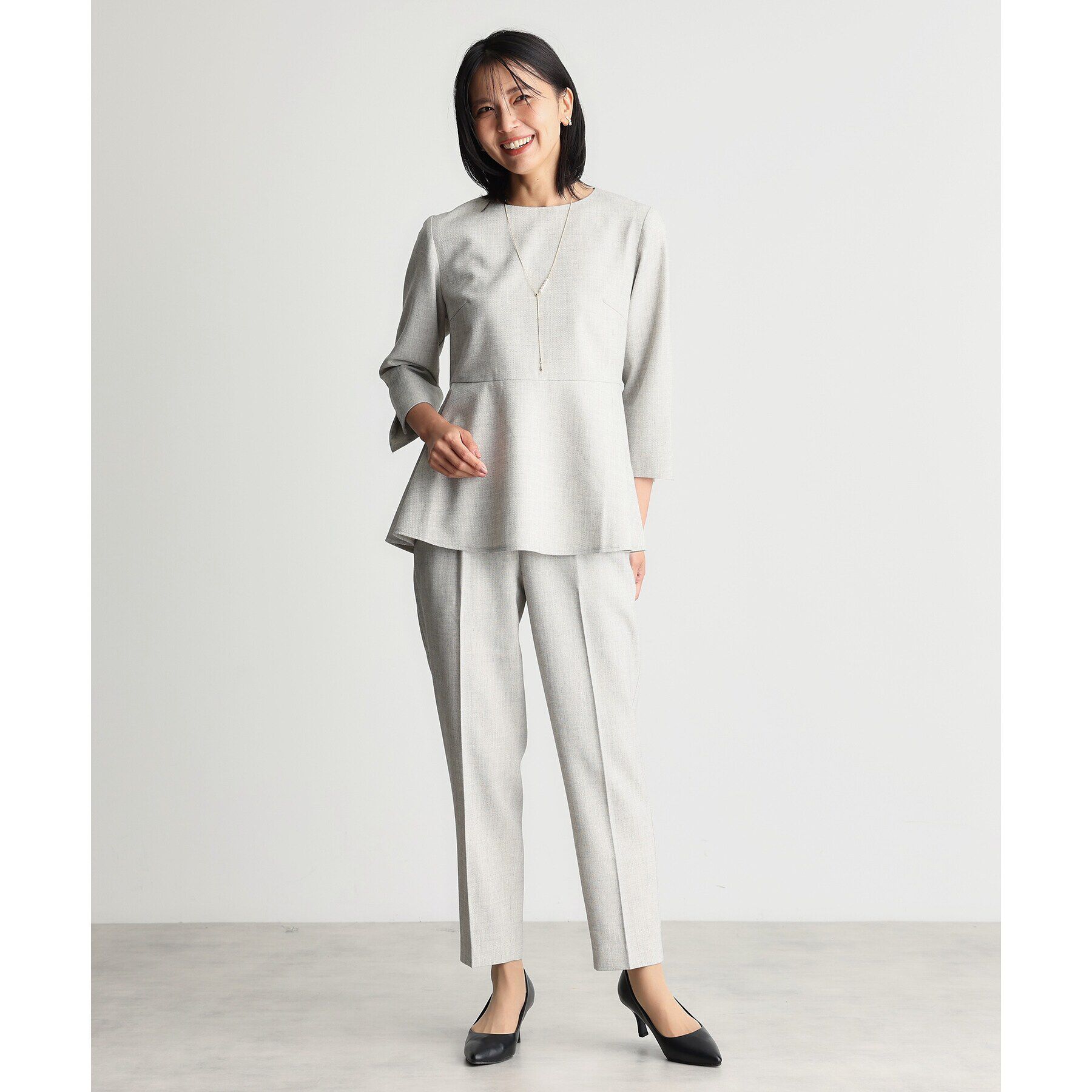 THE SHOP TK「【ONOFF活躍/セレモニー/通勤】杢調カルゼペプラムブラウス/洗える」|シャツ・ブラウス|