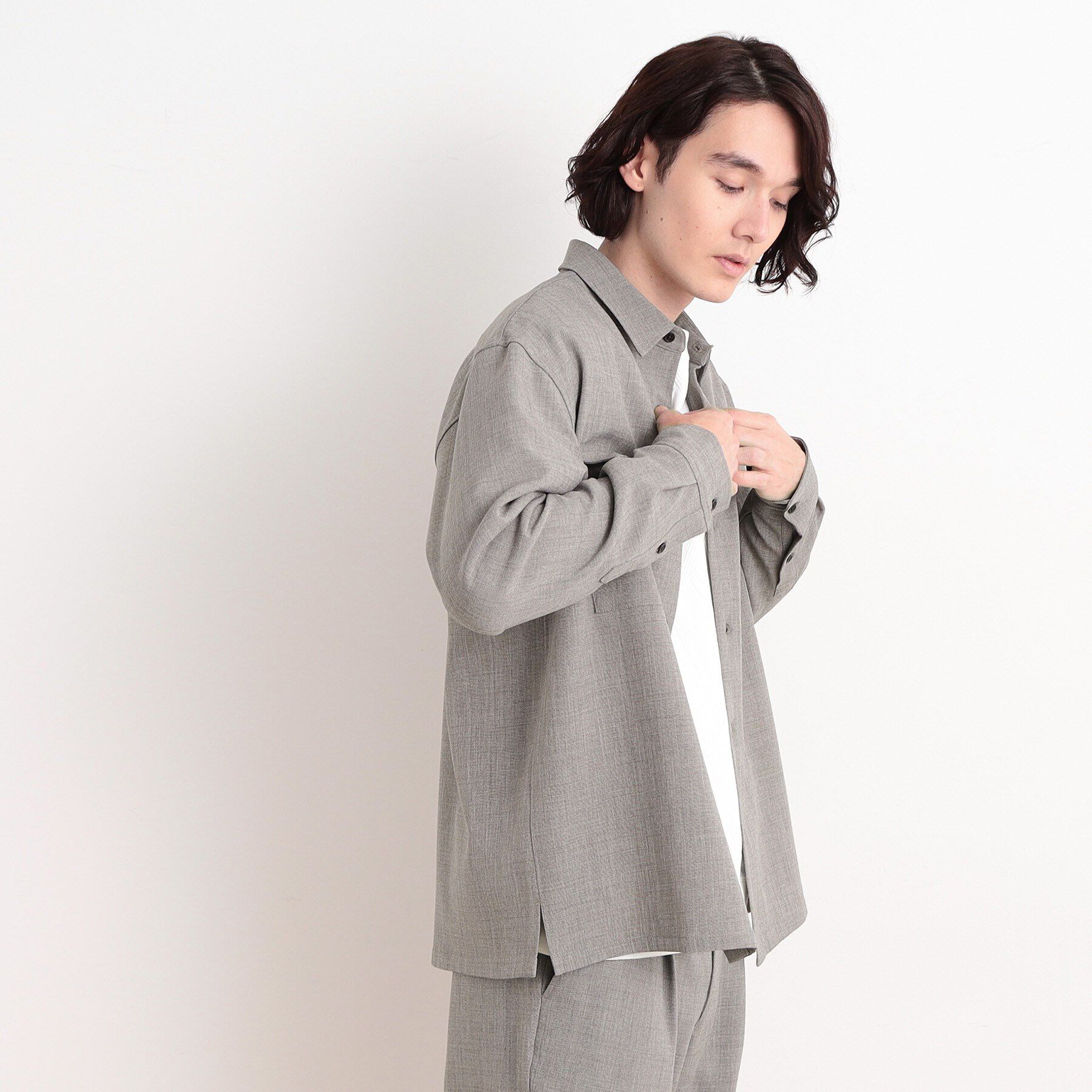 THE SHOP TK「【CAVIAN/キャビアン】リサイクルシャークスキンダブルフラップシャツ セットアップ可」|シャツ・ブラウス|チャコールグレー(0