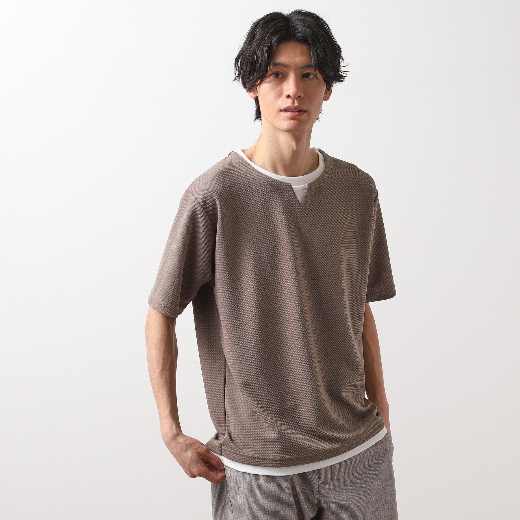 THE SHOP TK「ミニフクレキーネック半袖Tシャツ」|Tシャツ・カットソー|