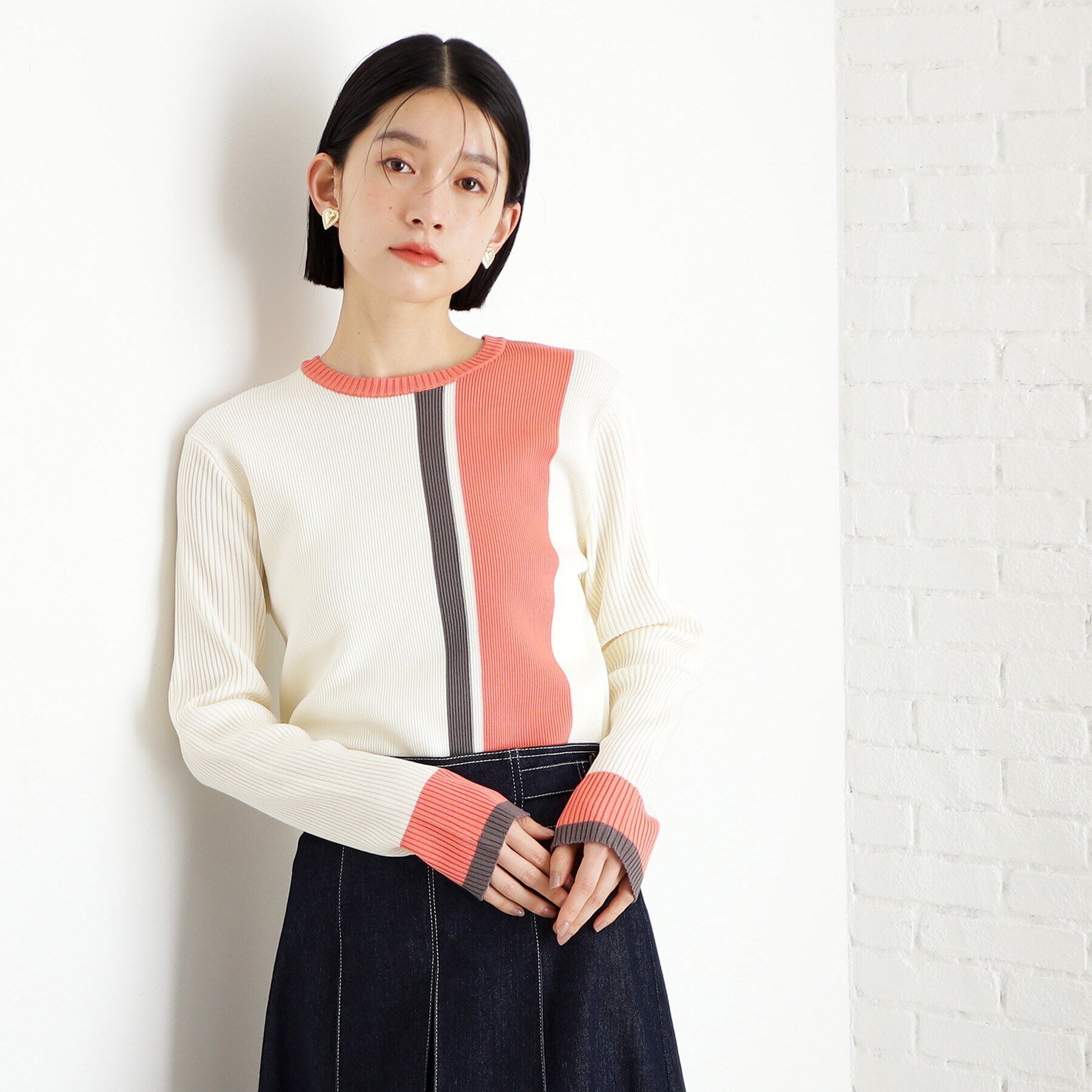 THE SHOP TK「配色リブニット【洗える】」|ニット・セーター|オフホワイト(503