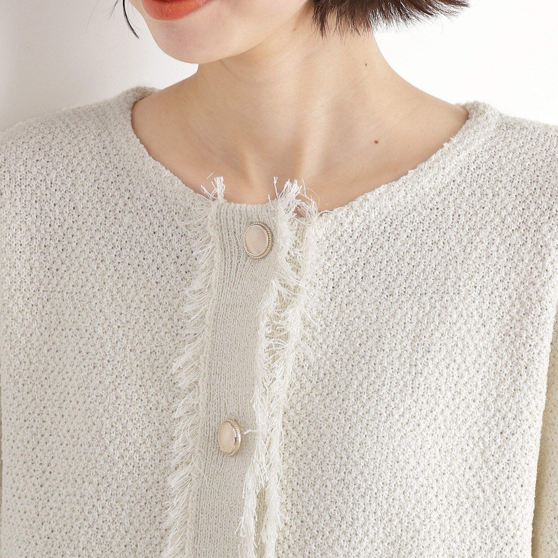 THE SHOP TK「【通勤/新生活】ノーカラーカーディガン/洗える」|カーディガン|