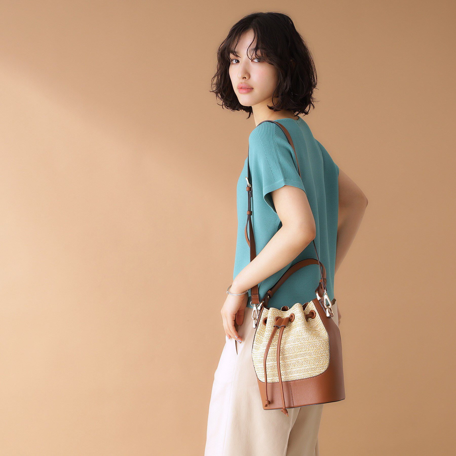 THE SHOP TK「雑材合皮コンビ巾着バッグ」|ショルダー・メッセンジャー|