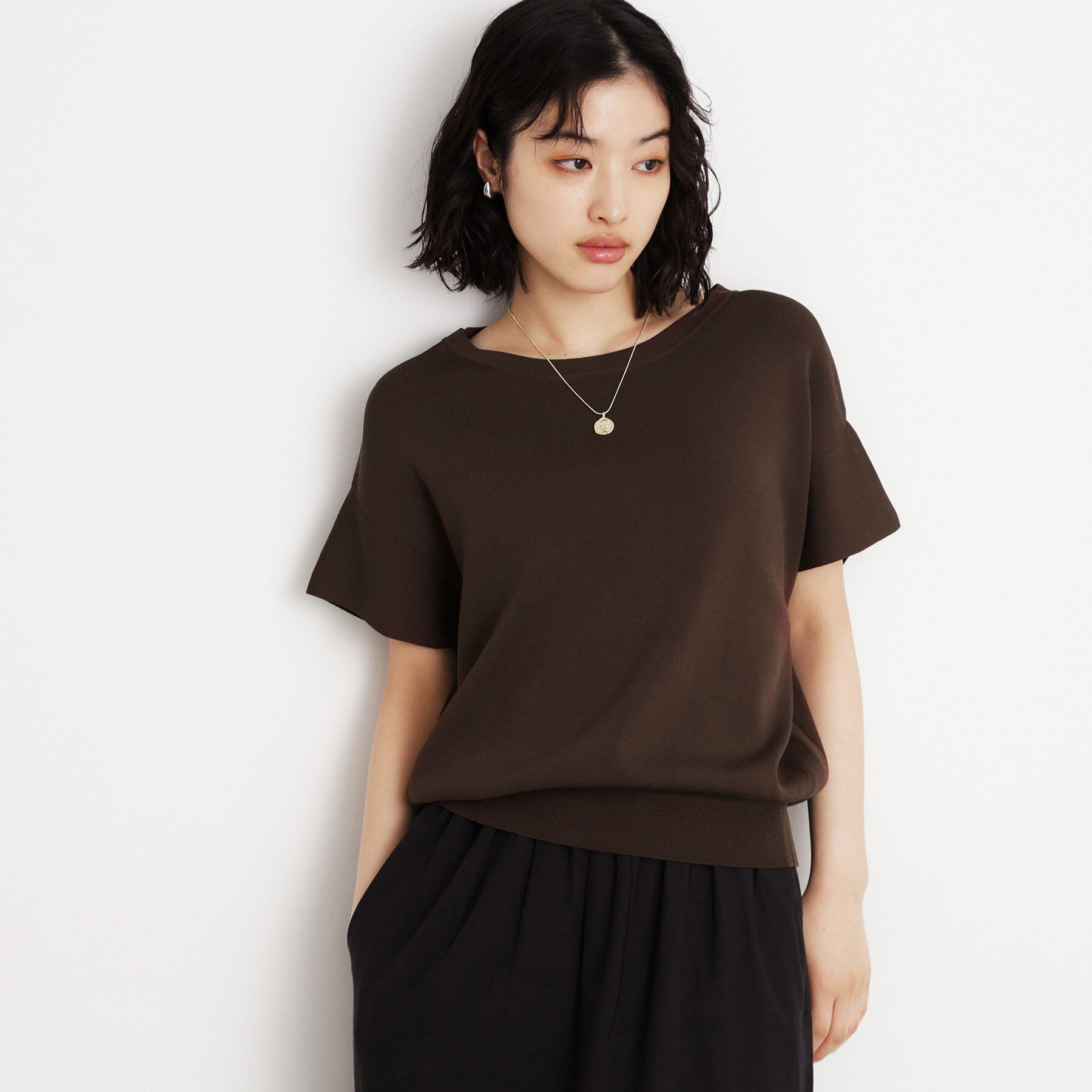THE SHOP TK「さらさらフレアスリーブサマーニット【毛玉になりにくい/UV/洗濯機OK】」|ニット・セーター|ブラウン(043)