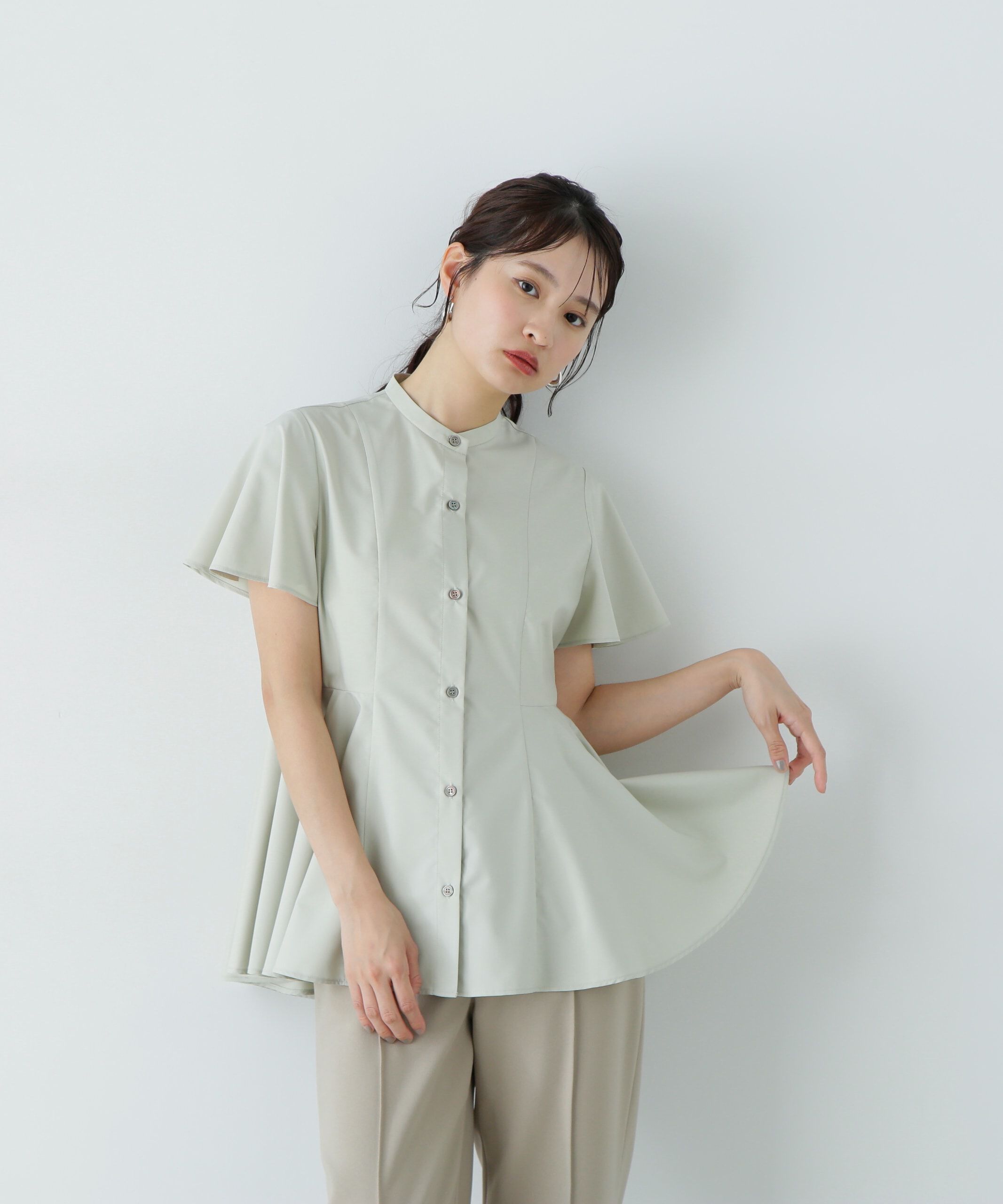  「フレアスリーブペプラムブラウス」|シャツ・ブラウス|ライトグリー