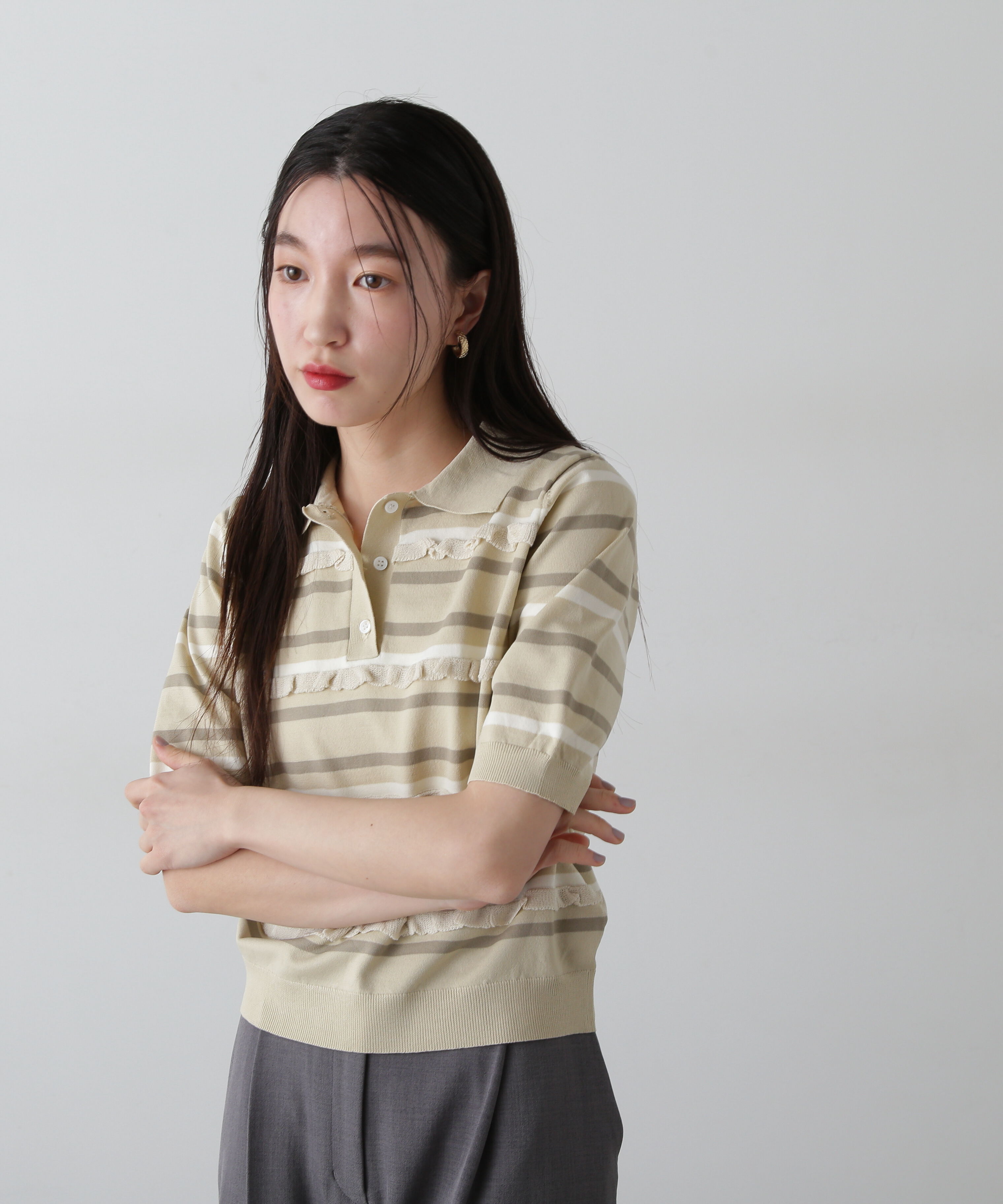  「ミックスボーダーポロニット」|ニット・セーター|