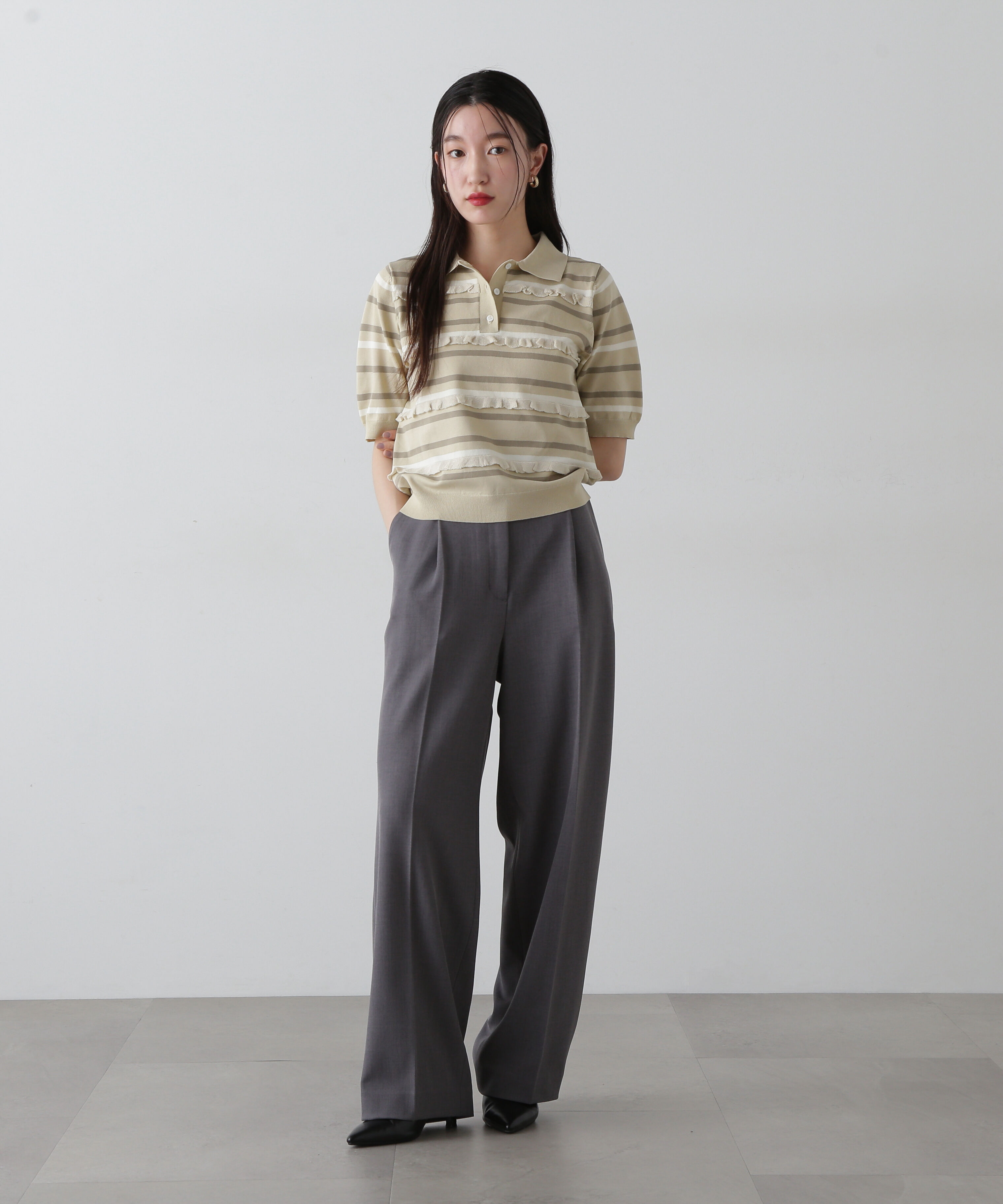  「ミックスボーダーポロニット」|ニット・セーター|