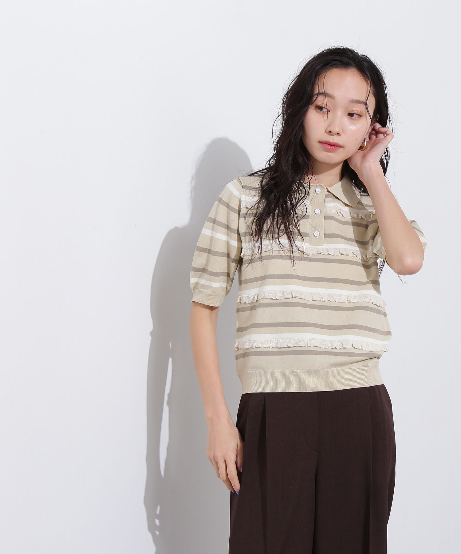  「ミックスボーダーポロニット」|ニット・セーター|