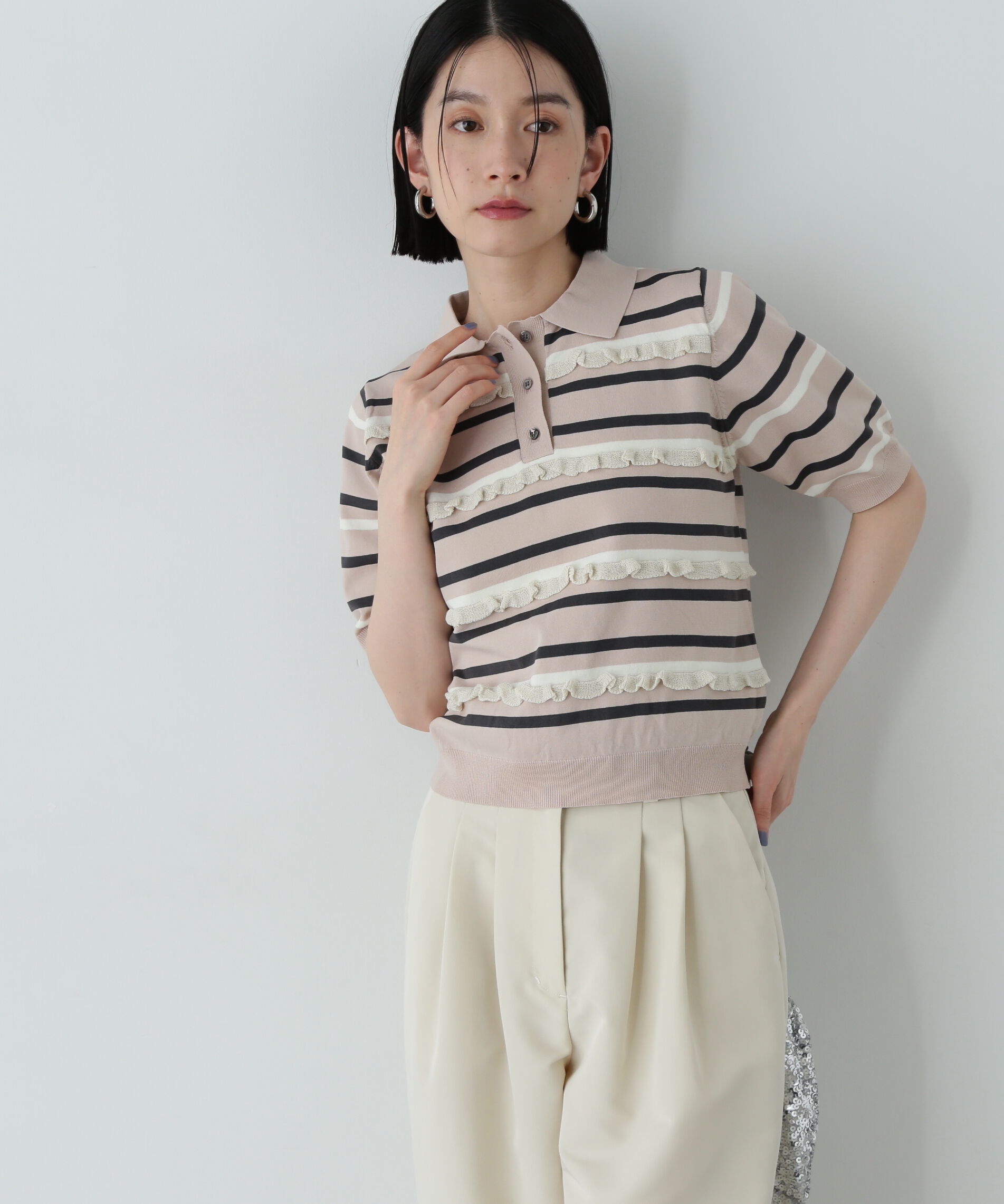  「ミックスボーダーポロニット」|ニット・セーター|