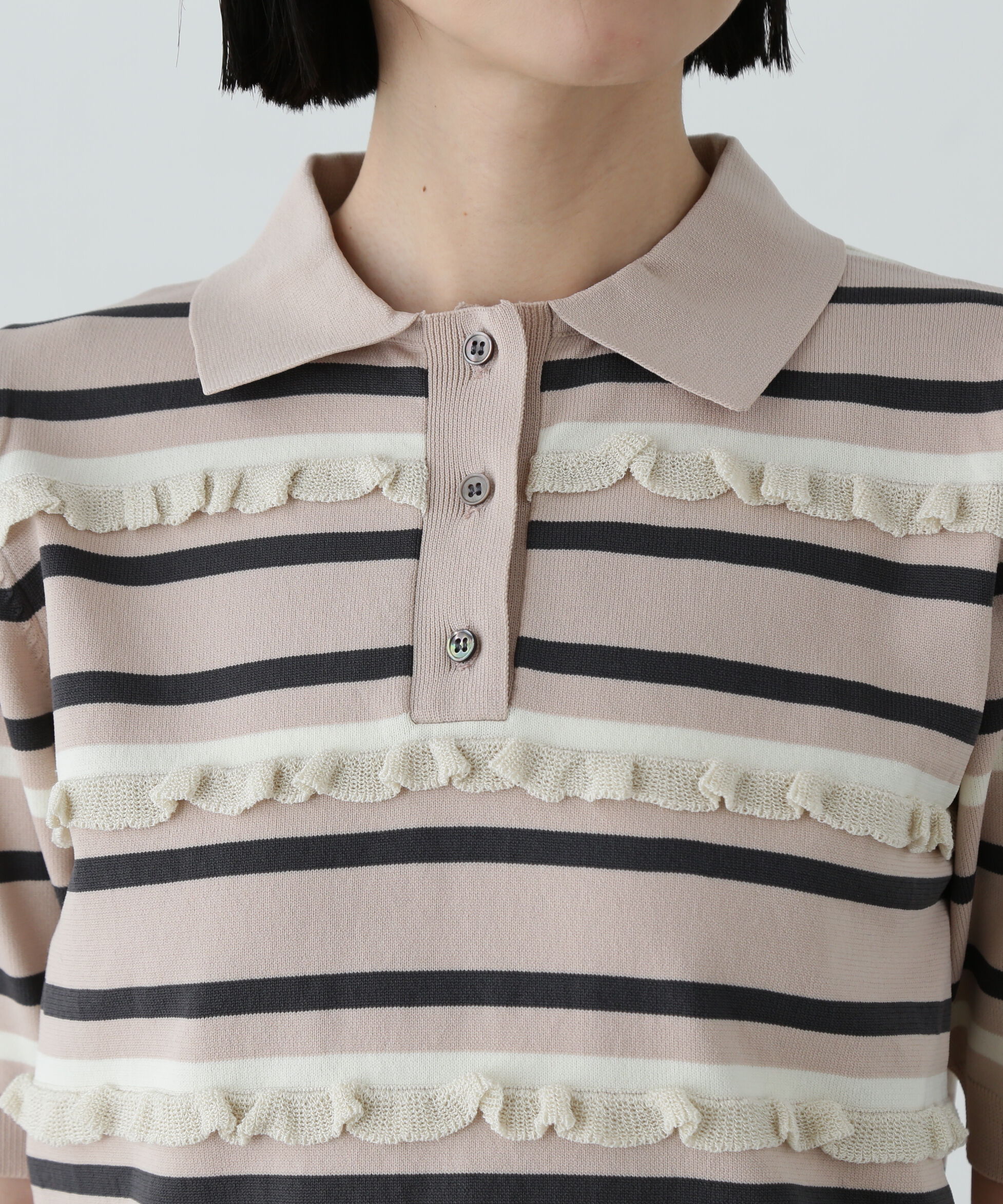  「ミックスボーダーポロニット」|ニット・セーター|