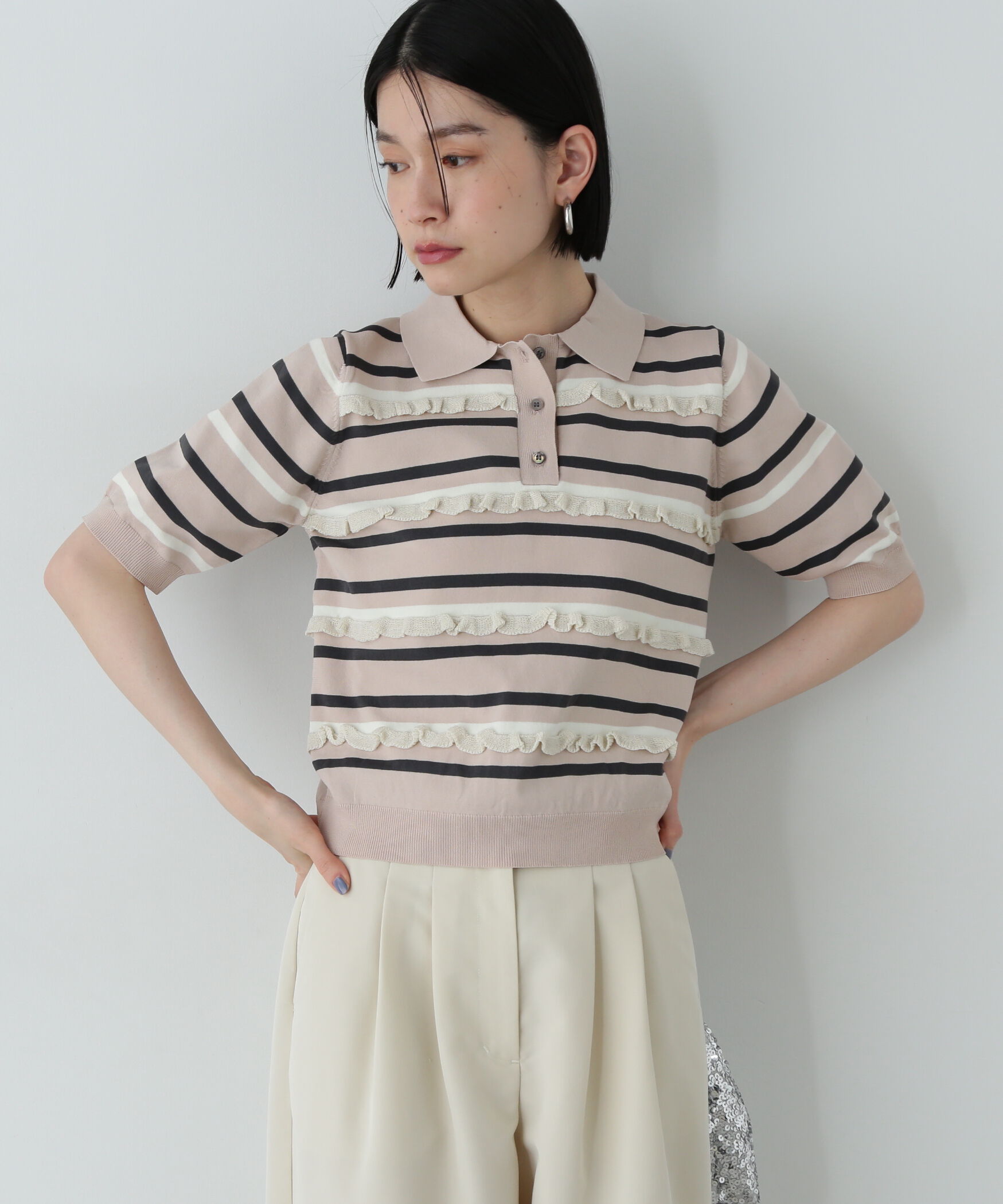  「ミックスボーダーポロニット」|ニット・セーター|
