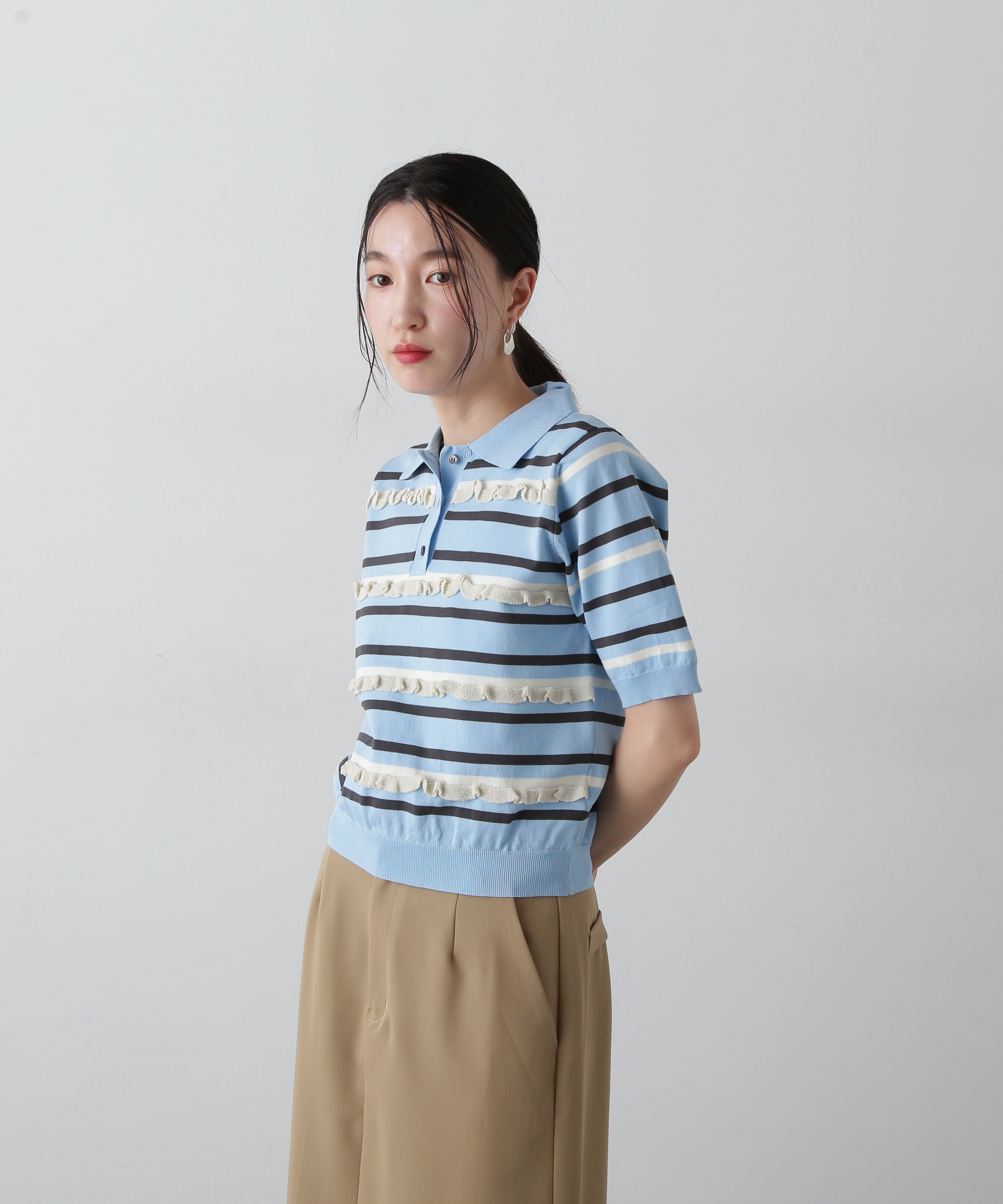  「ミックスボーダーポロニット」|ニット・セーター|