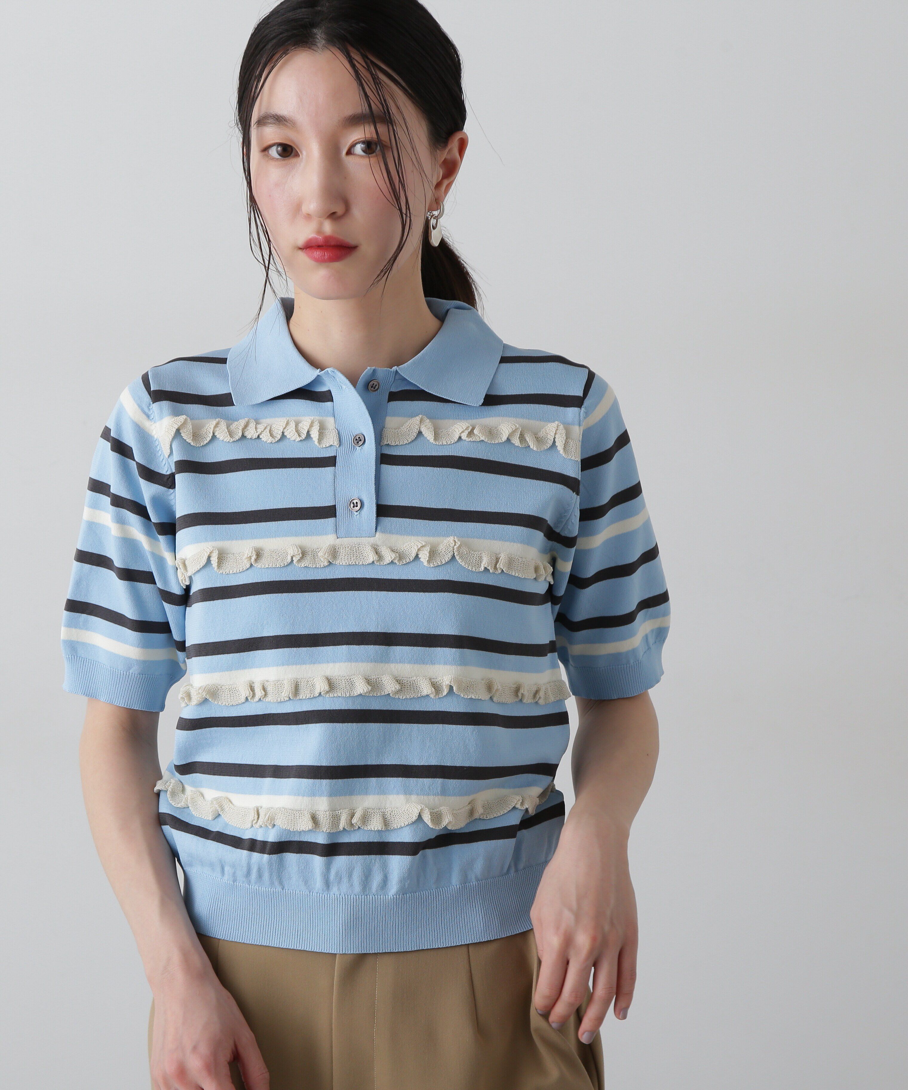  「ミックスボーダーポロニット」|ニット・セーター|