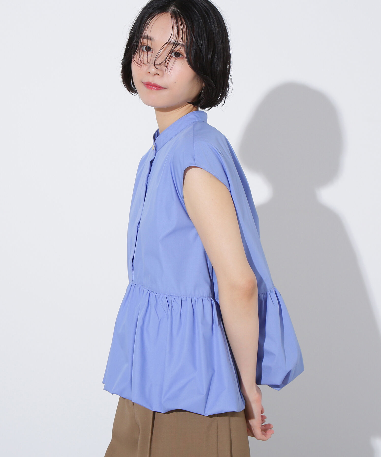  「バルーンペプラムブラウス」|シャツ・ブラウス|ブルー
