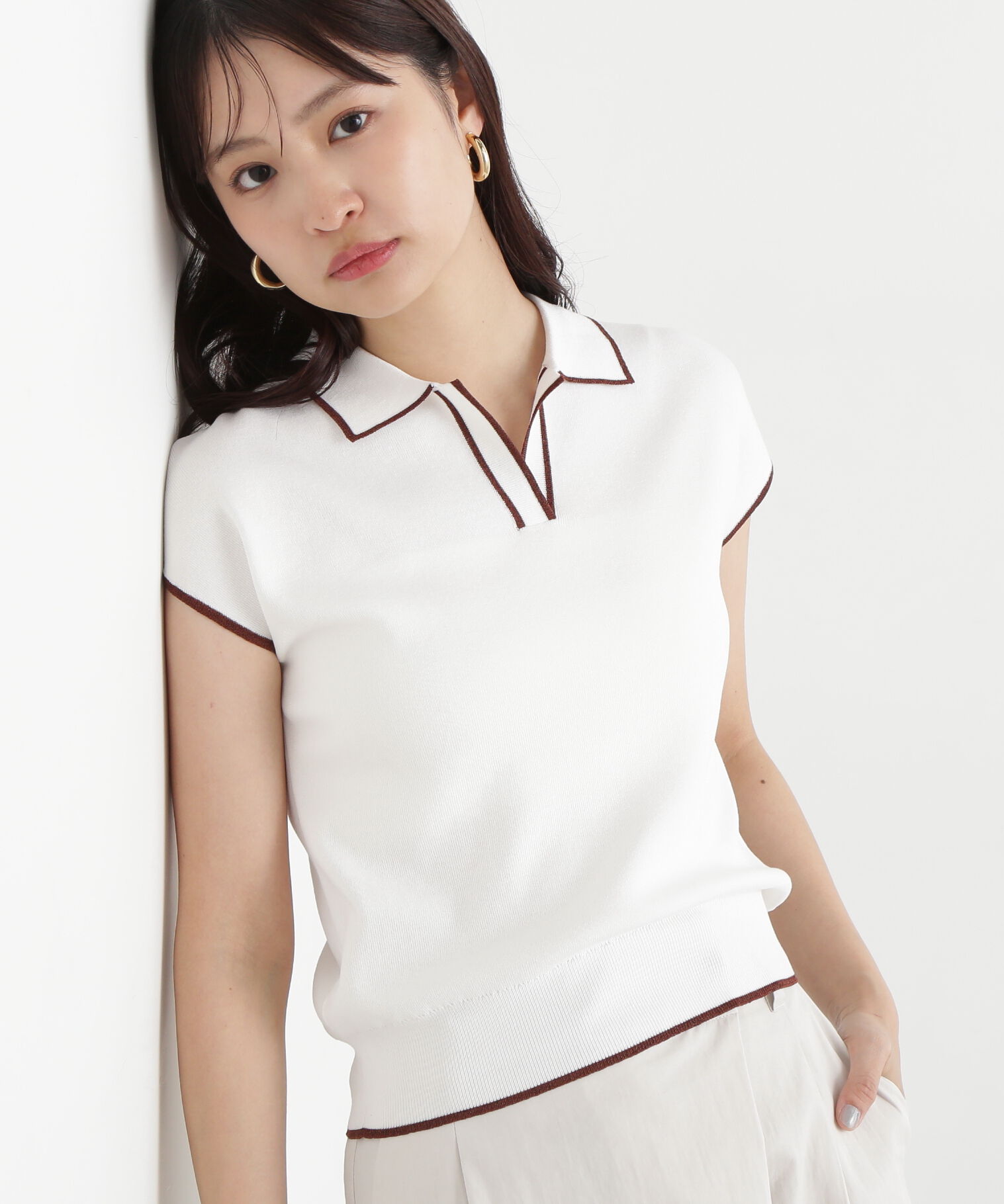  「ラメラインスキッパーポロニット」|ニット・セーター|