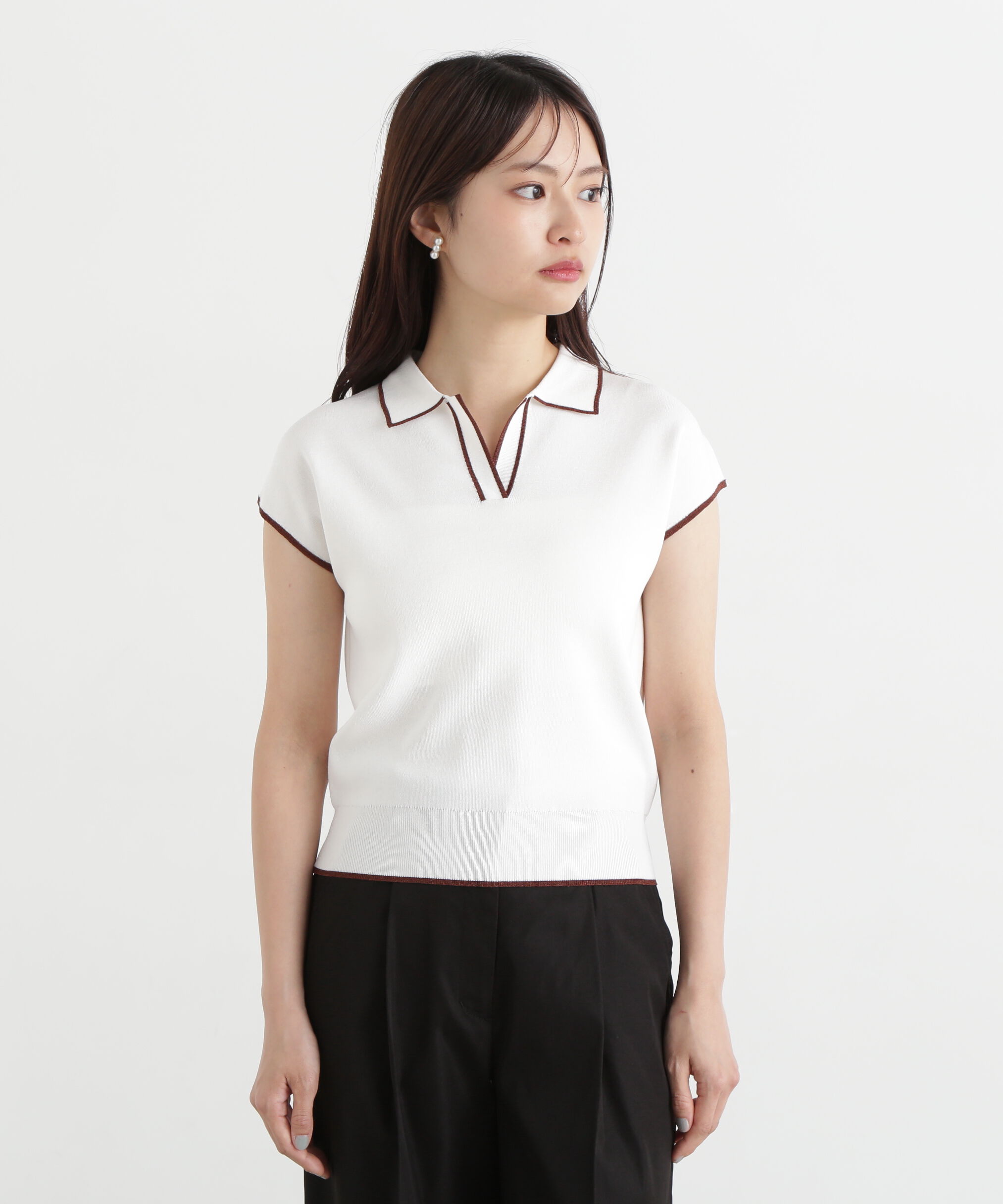  「ラメラインスキッパーポロニット」|ニット・セーター|