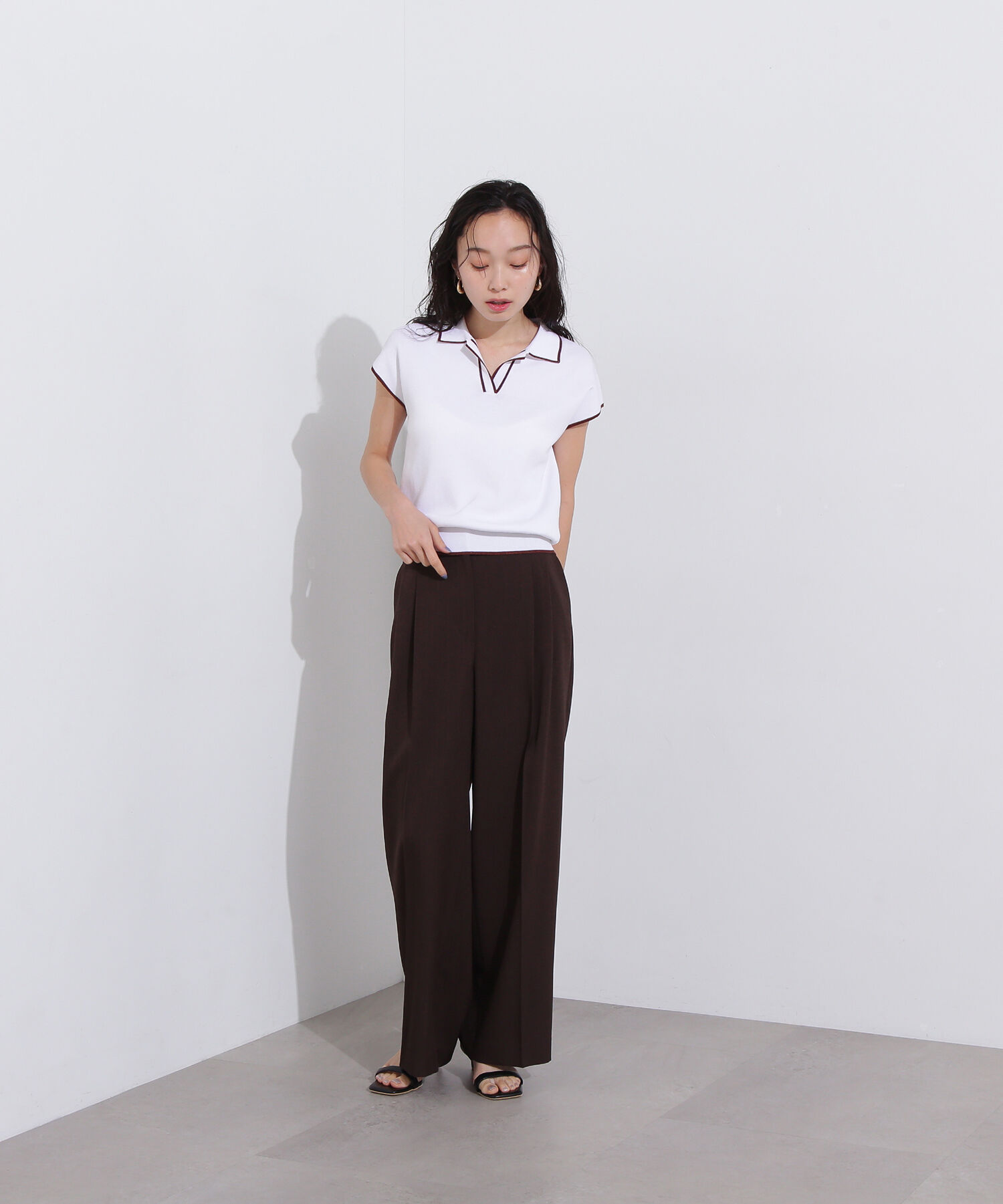  「ラメラインスキッパーポロニット」|ニット・セーター|