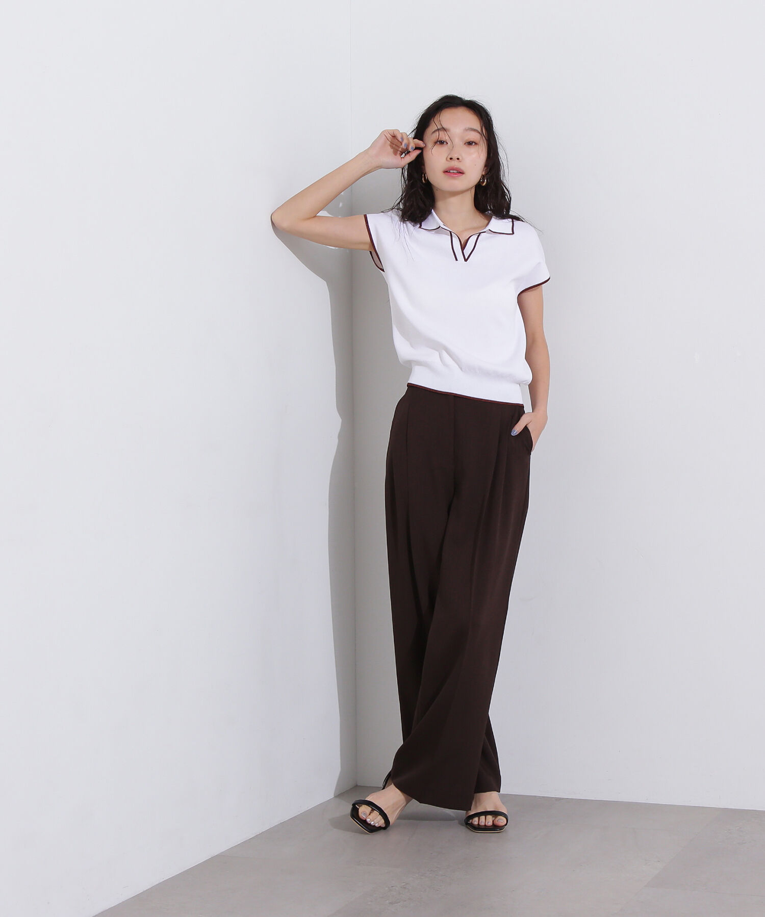  「ラメラインスキッパーポロニット」|ニット・セーター|