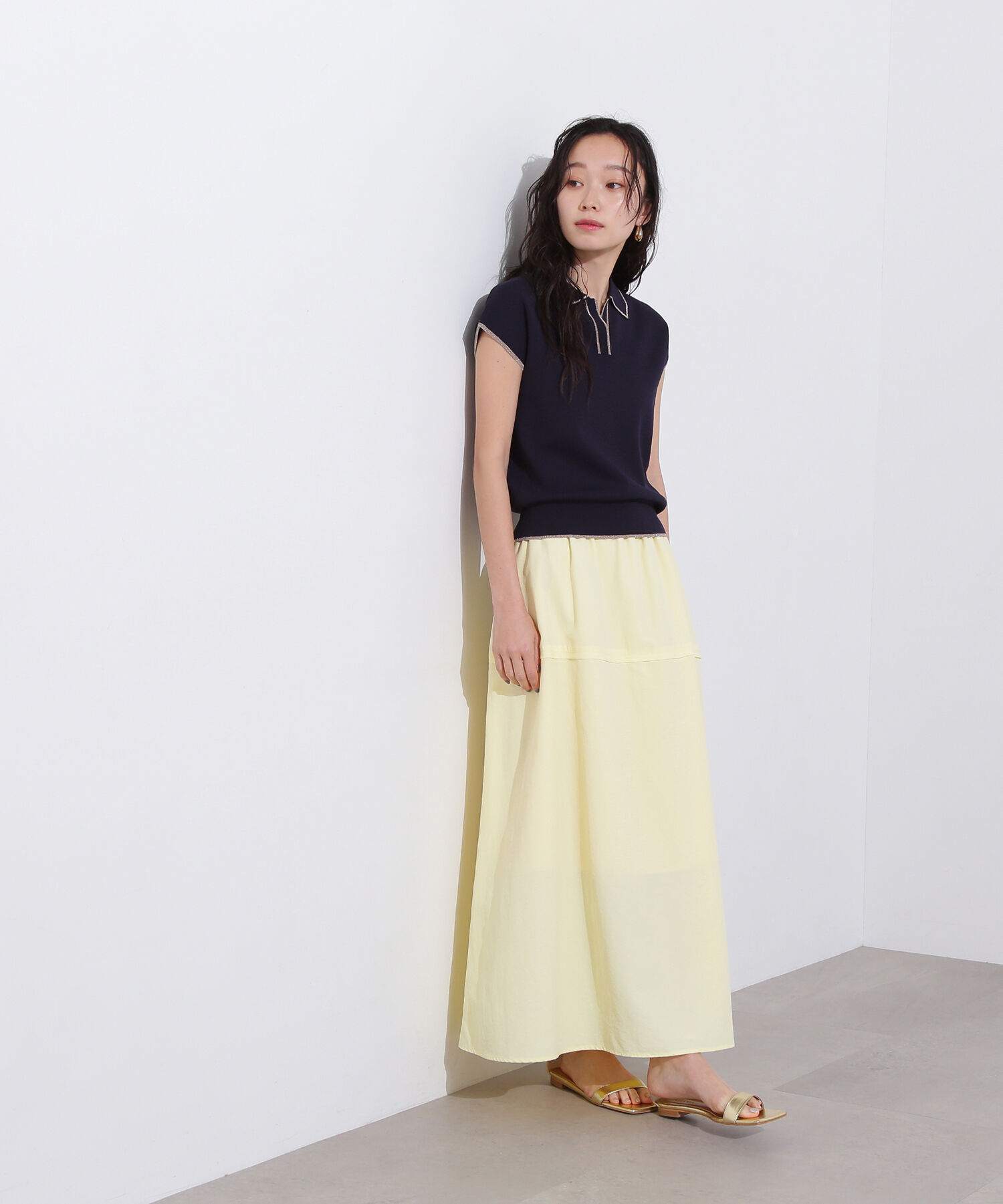  「ラメラインスキッパーポロニット」|ニット・セーター|