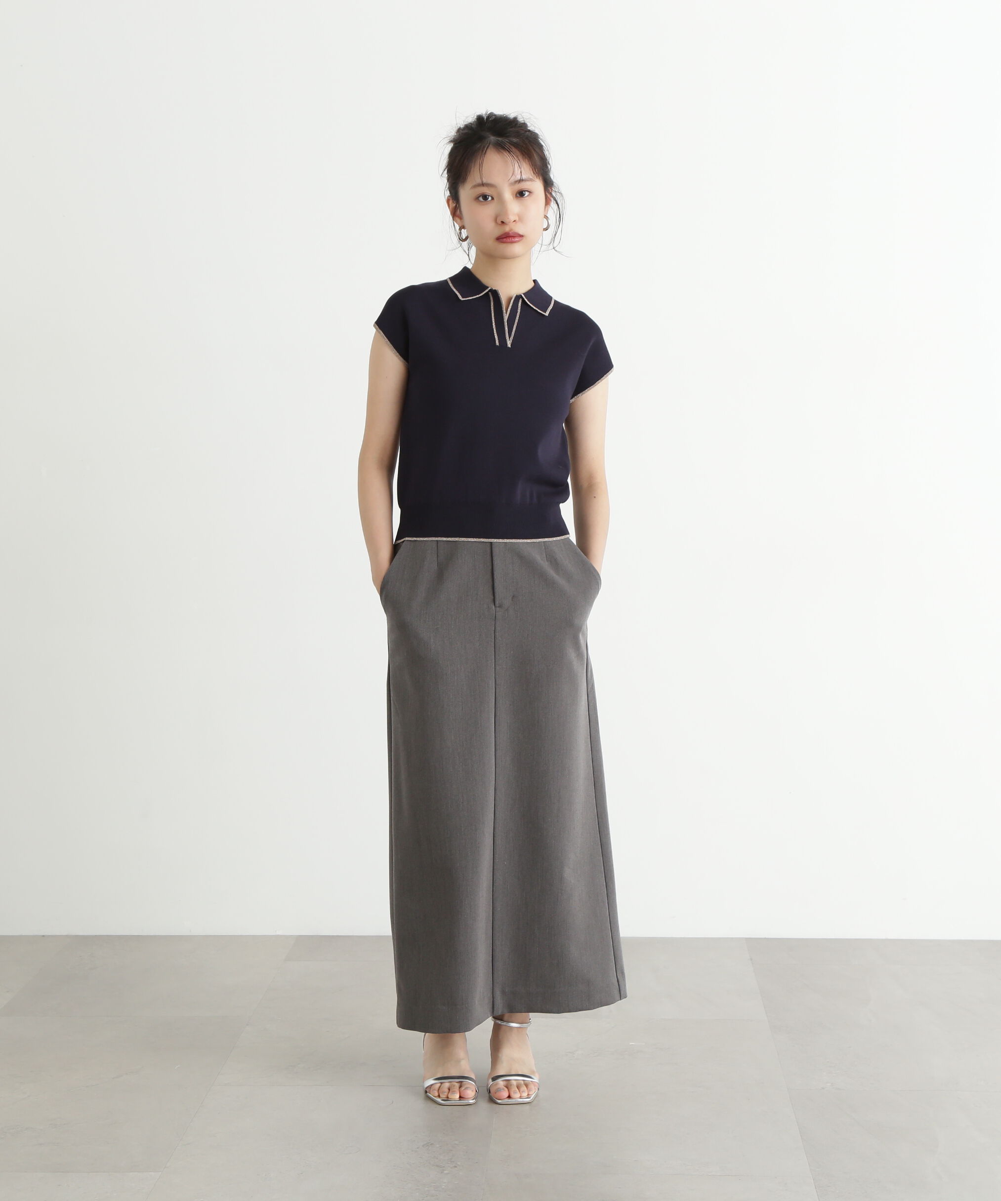  「ラメラインスキッパーポロニット」|ニット・セーター|