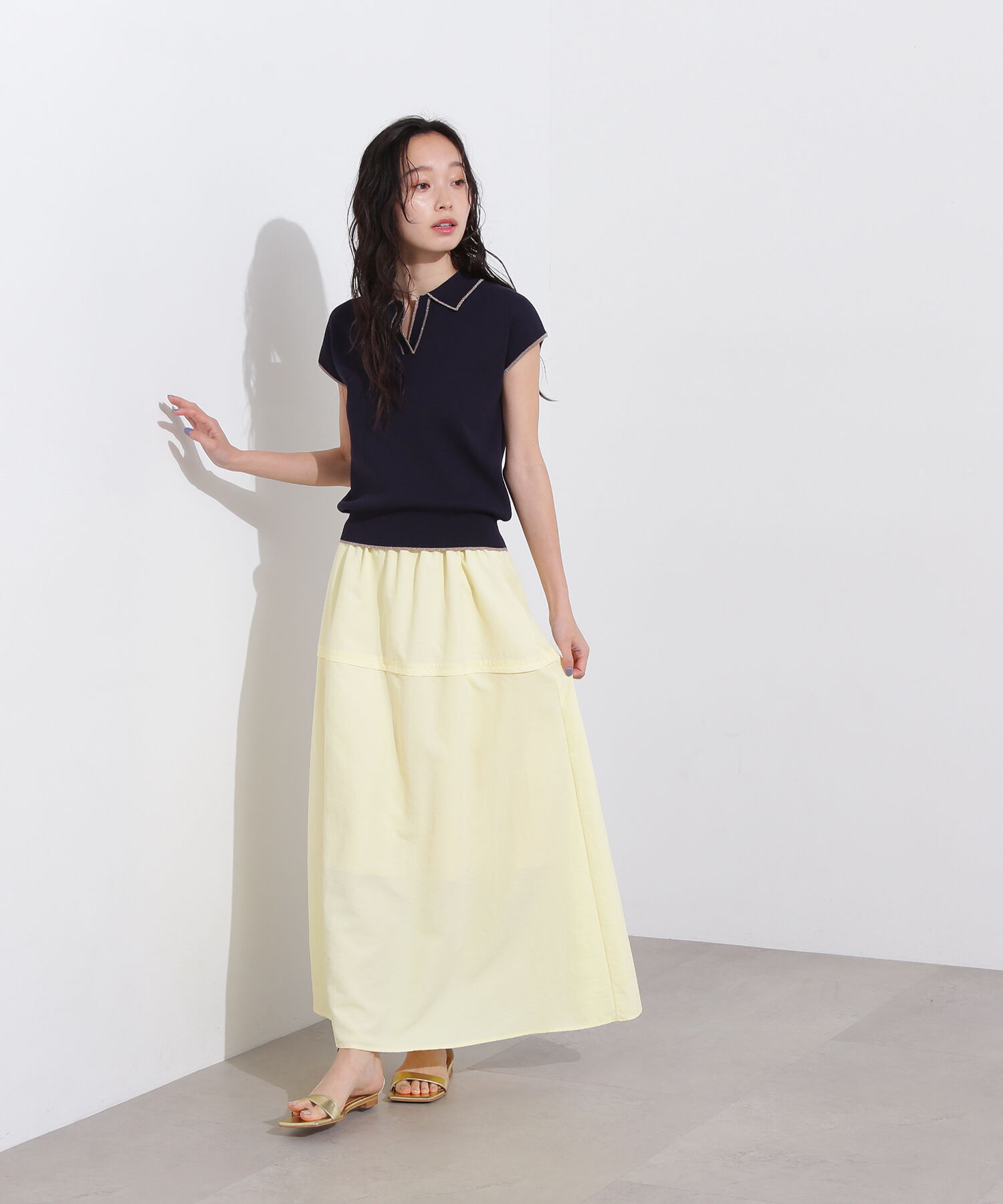  「ラメラインスキッパーポロニット」|ニット・セーター|