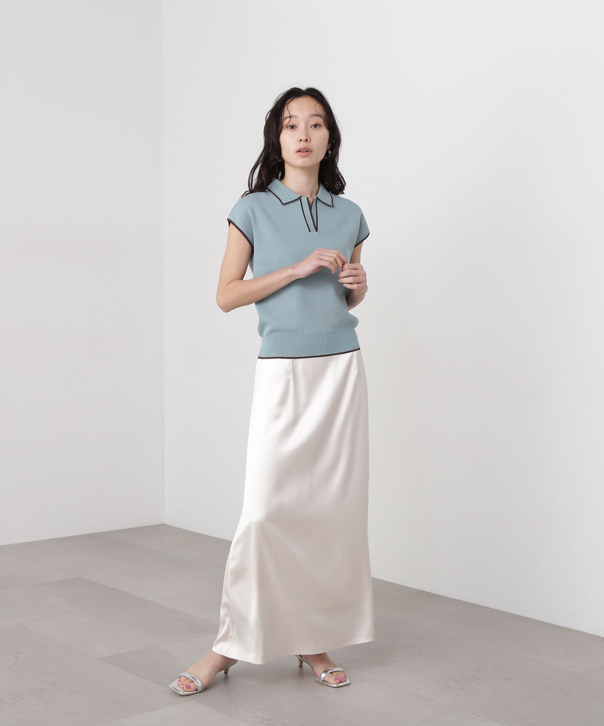  「ラメラインスキッパーポロニット」|ニット・セーター|