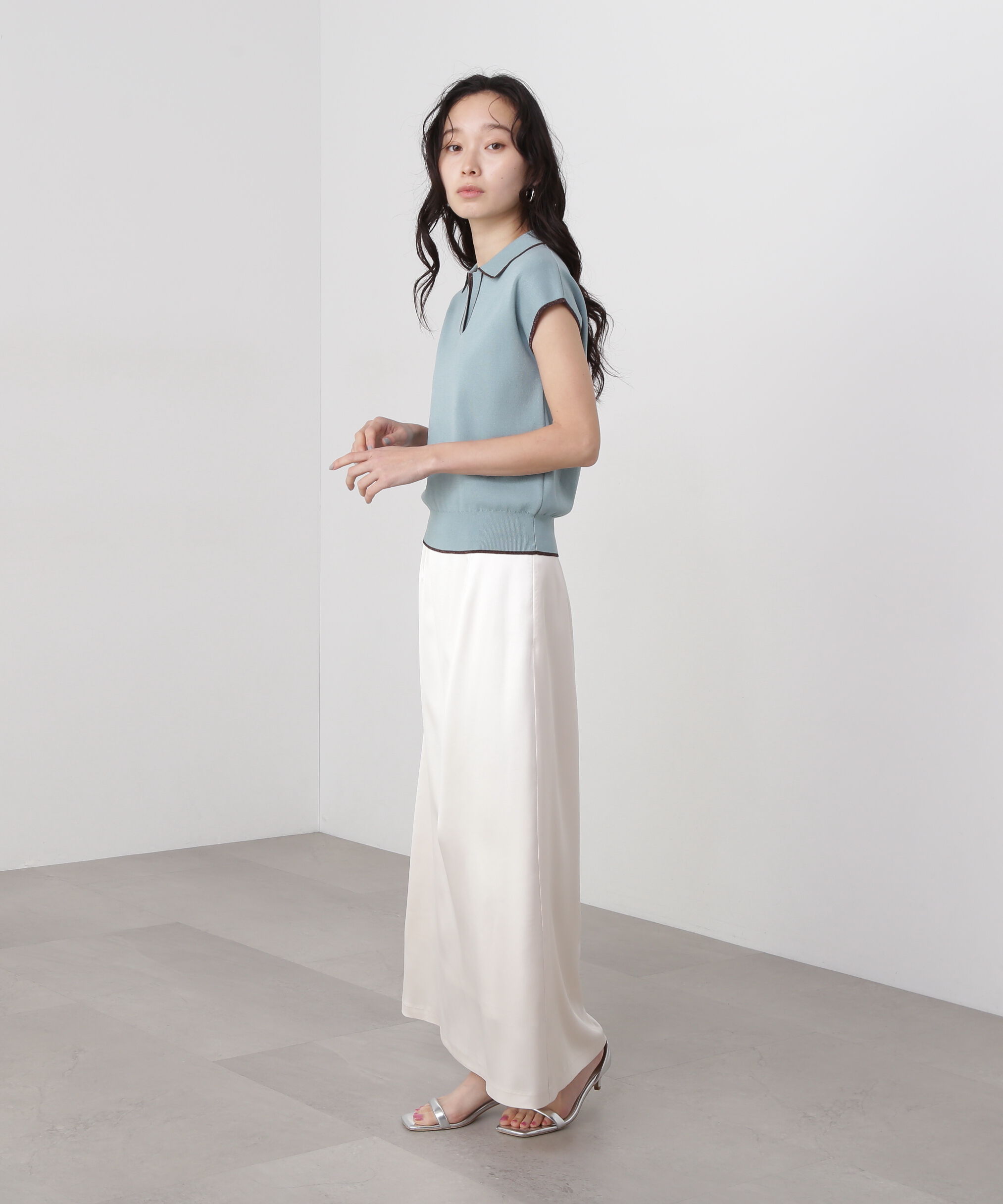  「ラメラインスキッパーポロニット」|ニット・セーター|