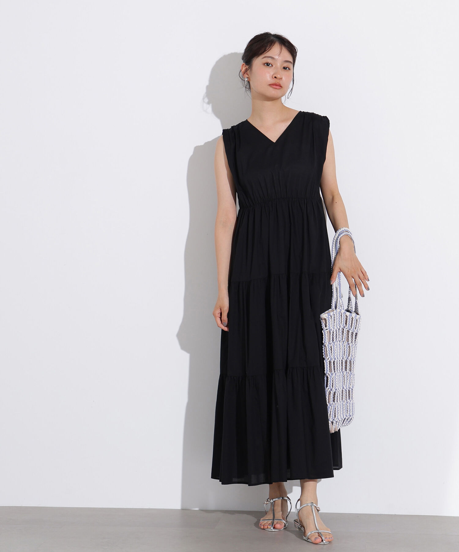  「コットンVネックティアードワンピース」|ワンピース|