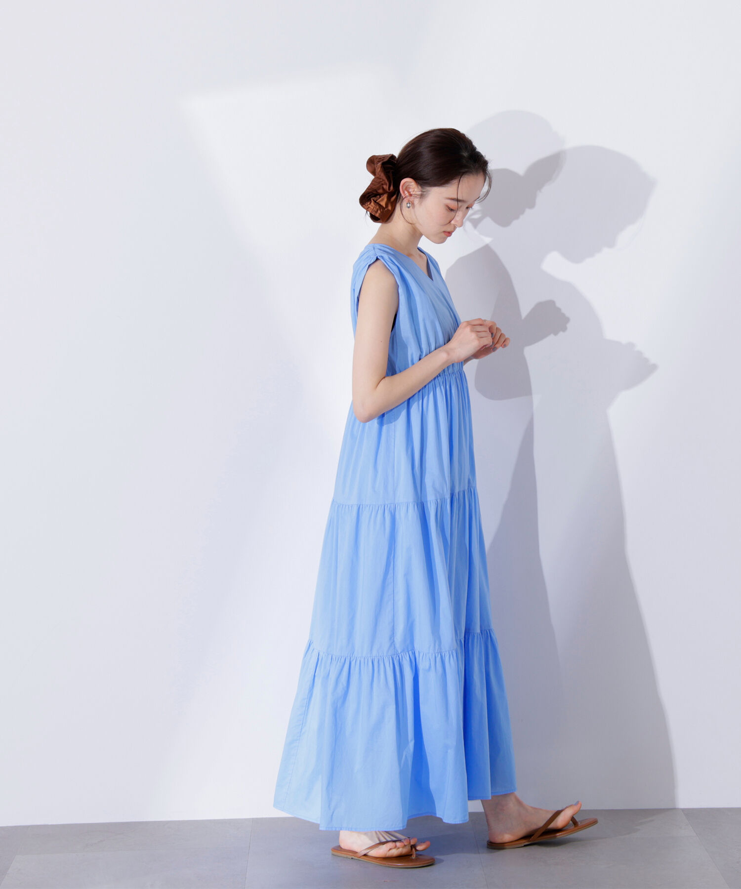  「コットンVネックティアードワンピース」|ワンピース|