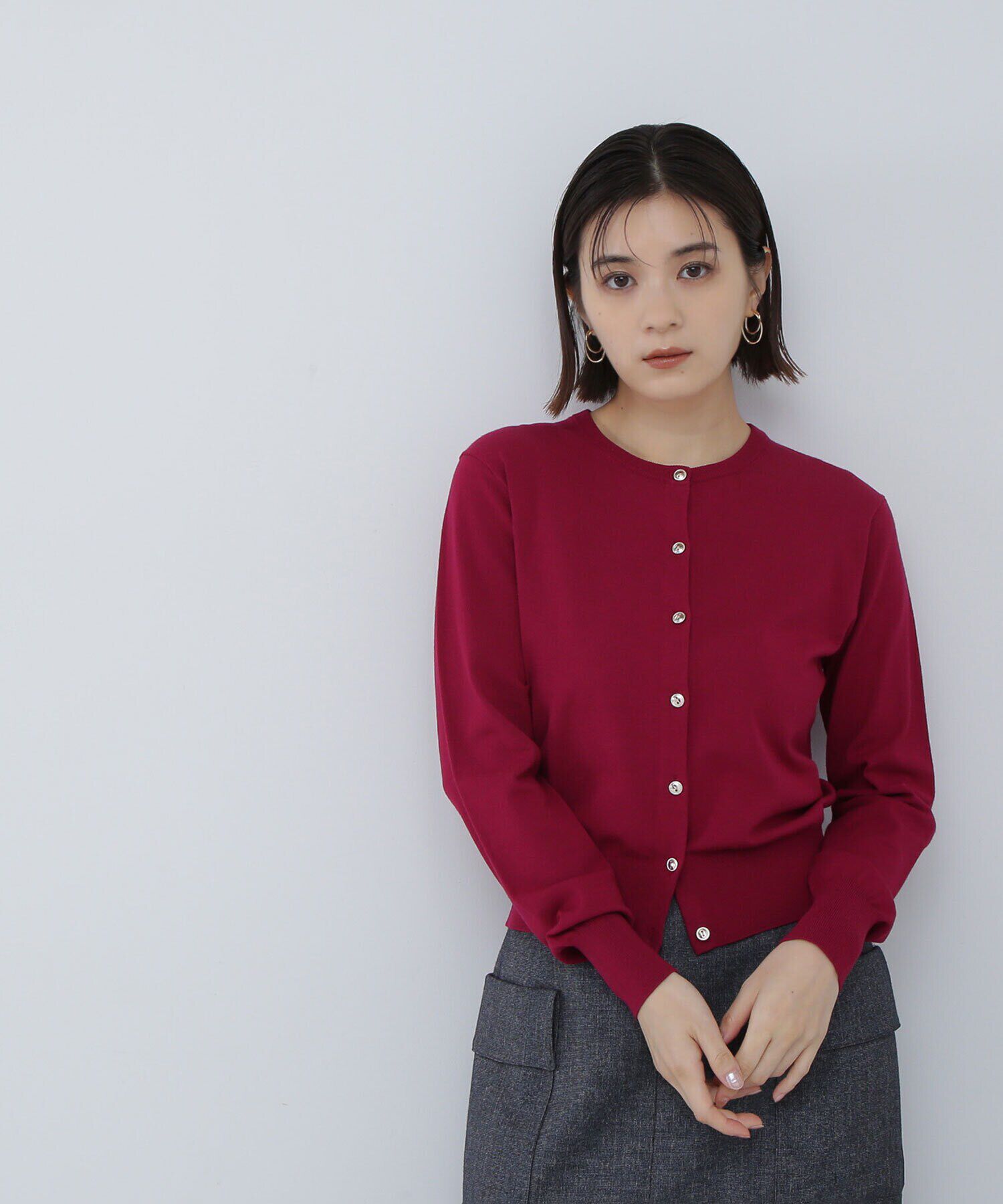  「オータムベーシックカーディガン」|ニット・セーター|ピンク1