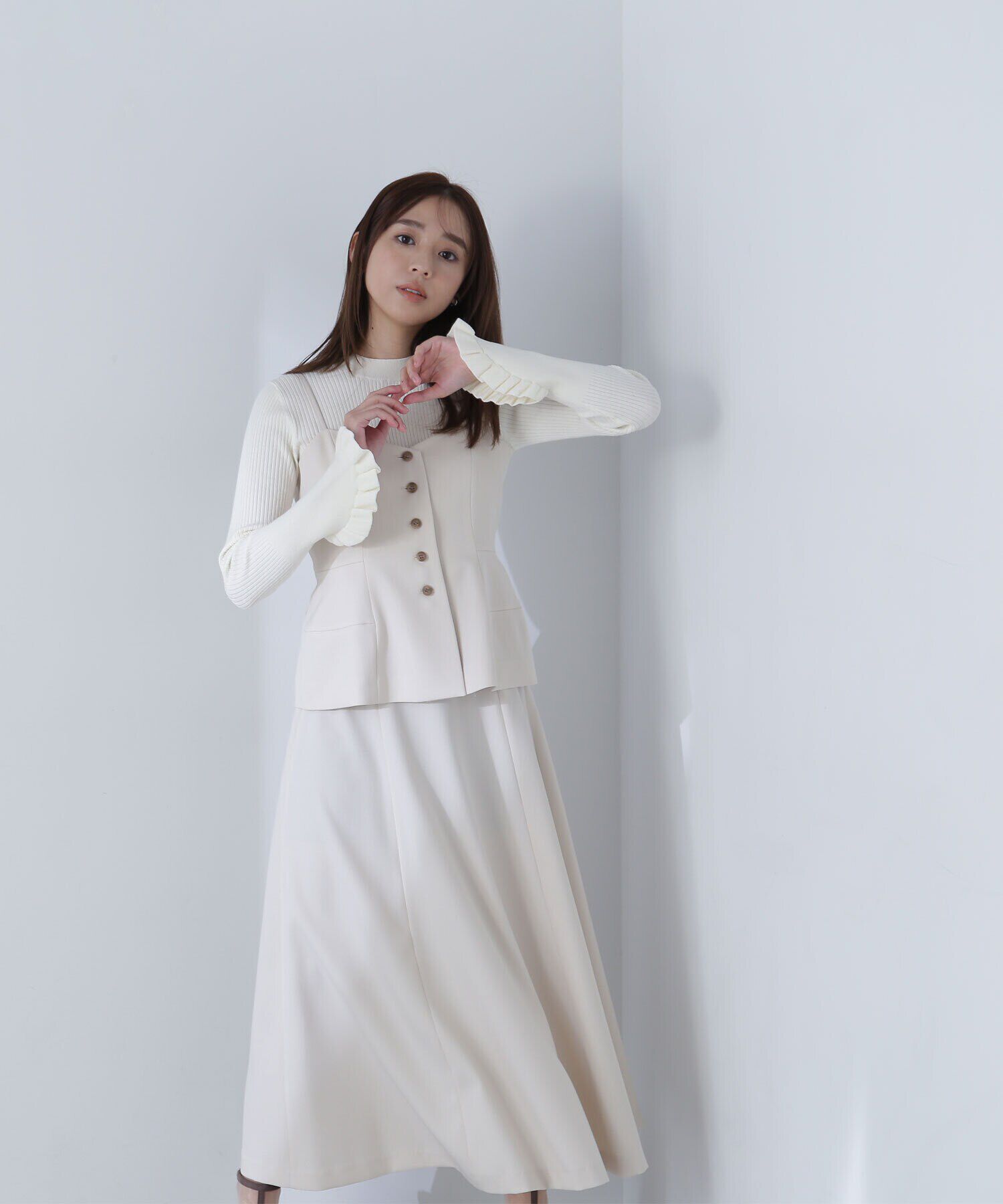  「キャミビスチェ＆フレアスカート」|ワンピース|アイボリー1