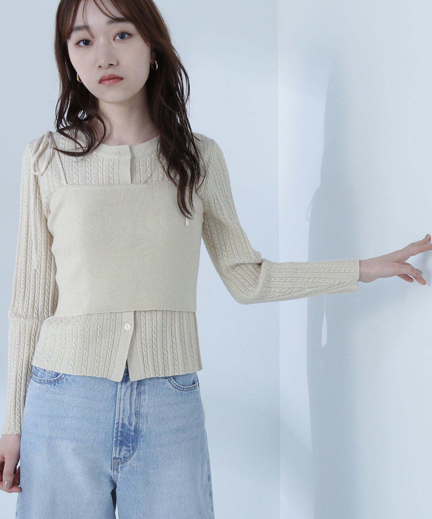  「ラメケーブルカーデ＆ビスチェ」|ニット・セーター|イエローベー