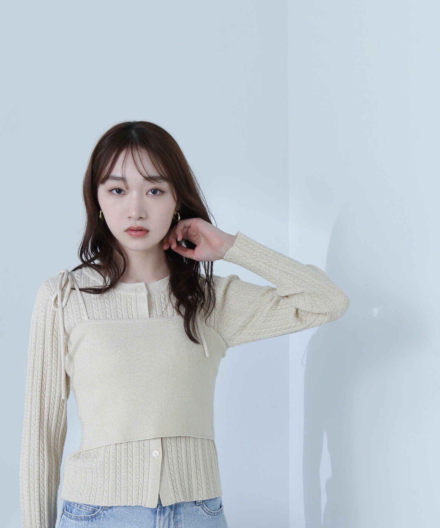  「ラメケーブルカーデ＆ビスチェ」|ニット・セーター|