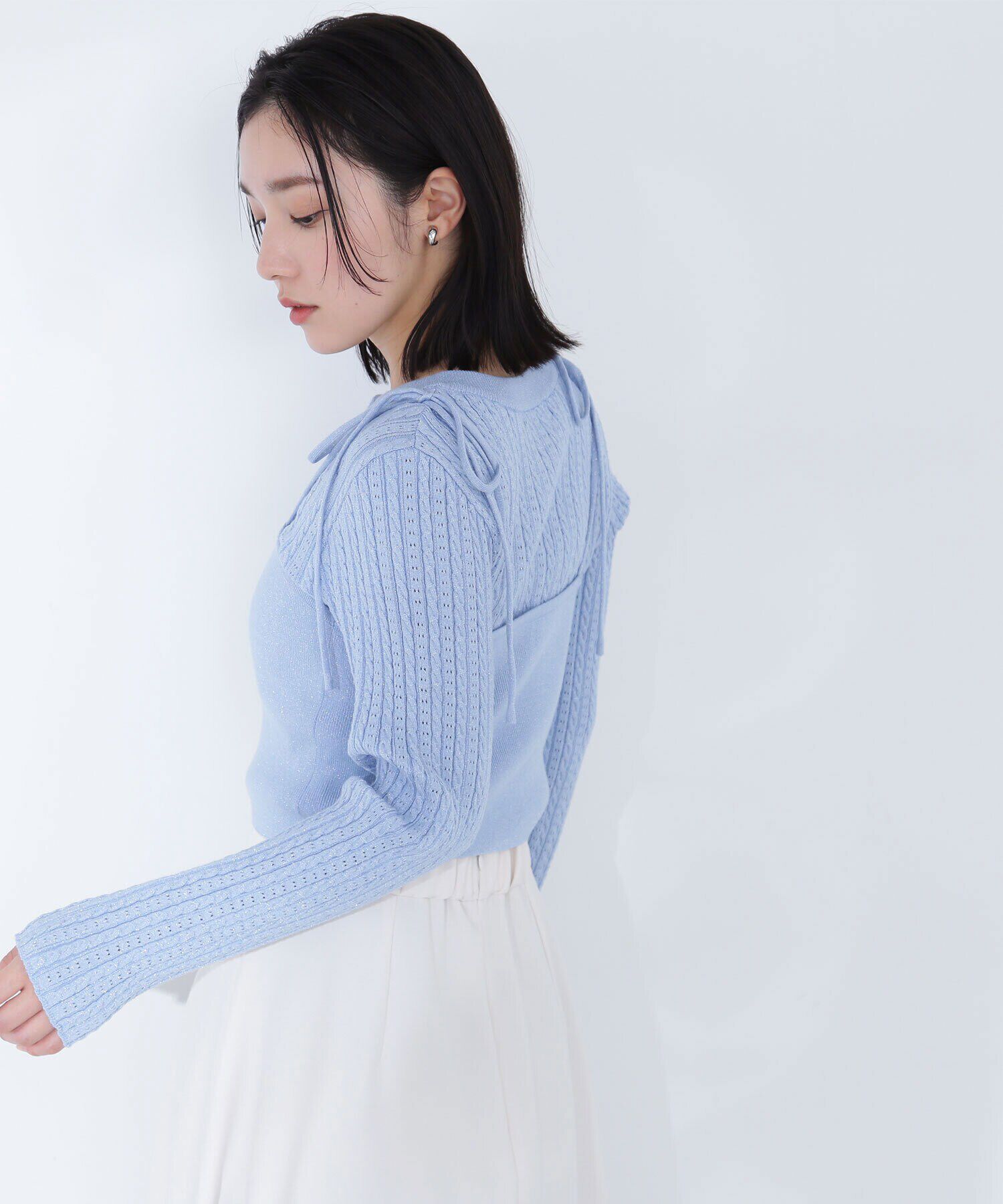  「ラメケーブルカーデ＆ビスチェ」|ニット・セーター|ブルー