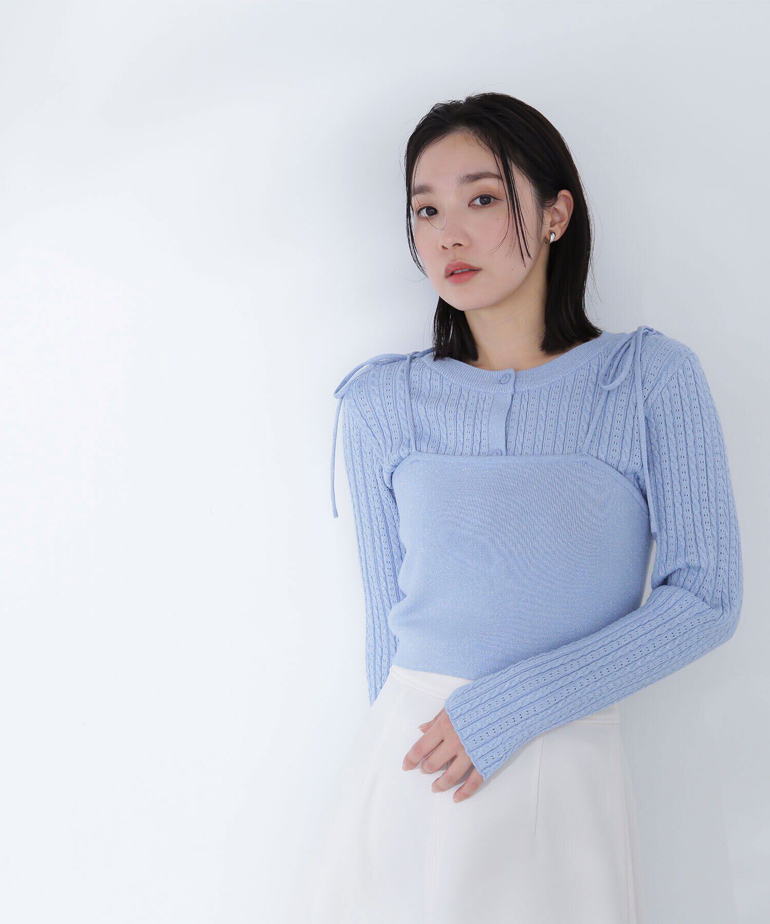  「ラメケーブルカーデ＆ビスチェ」|ニット・セーター|