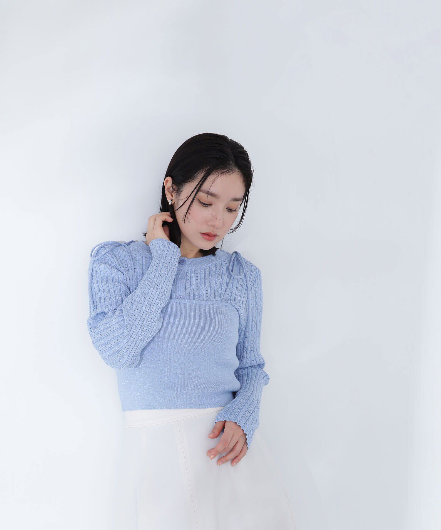  「ラメケーブルカーデ＆ビスチェ」|ニット・セーター|