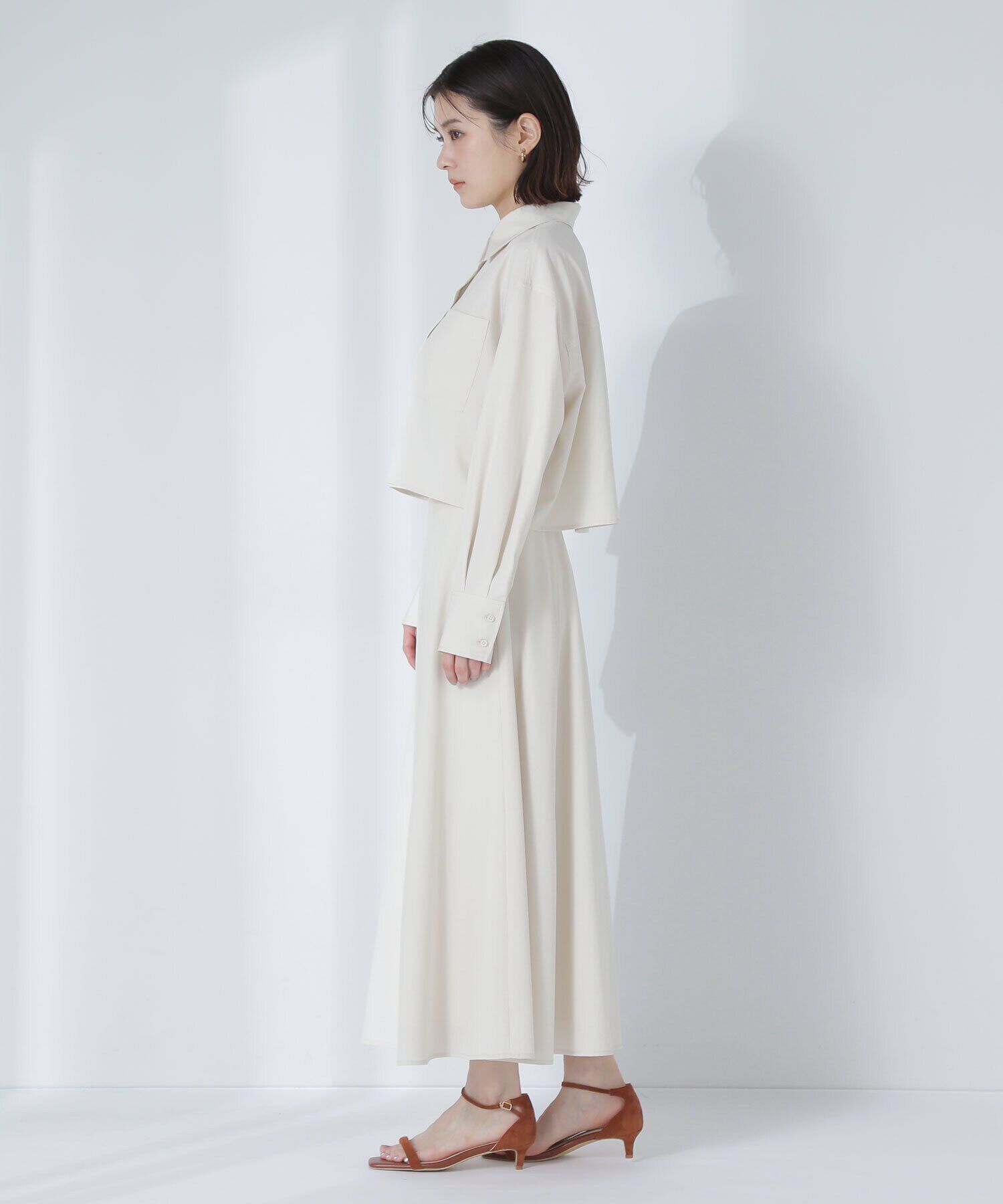  「クロップドシャツ＆フレアスカート」|ワンピース|