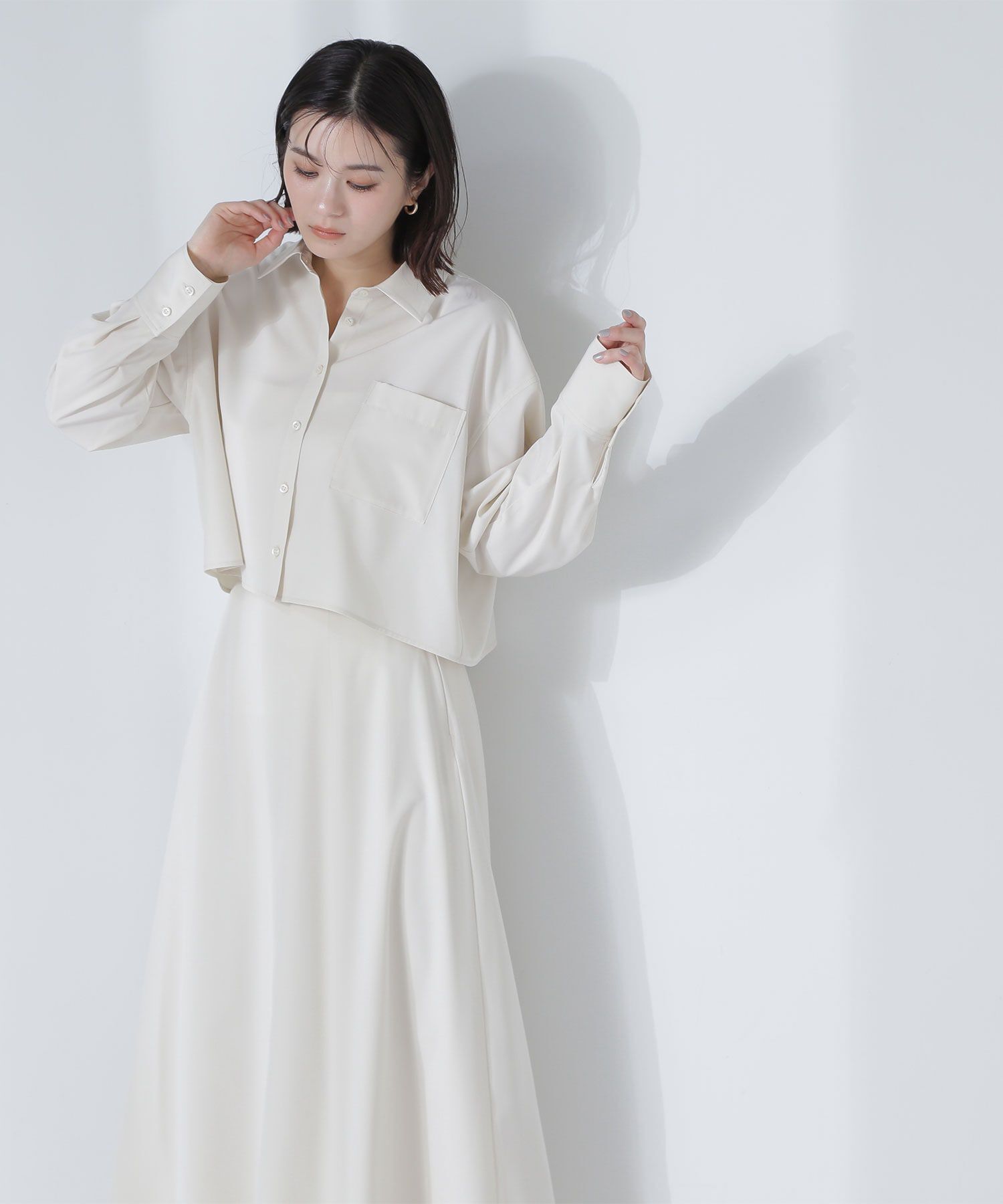  「クロップドシャツ＆フレアスカート」|ワンピース|