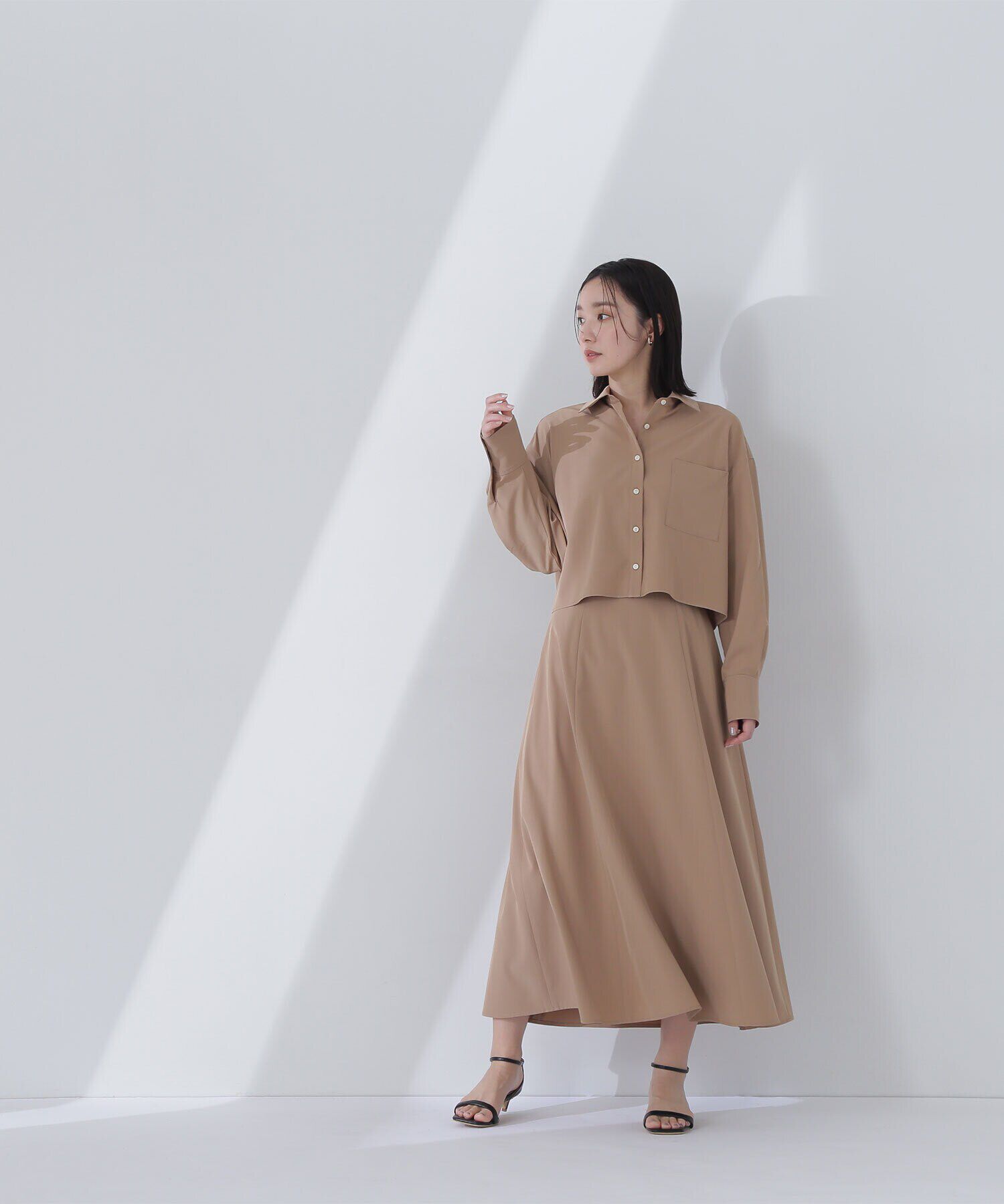  「クロップドシャツ＆フレアスカート」|ワンピース|