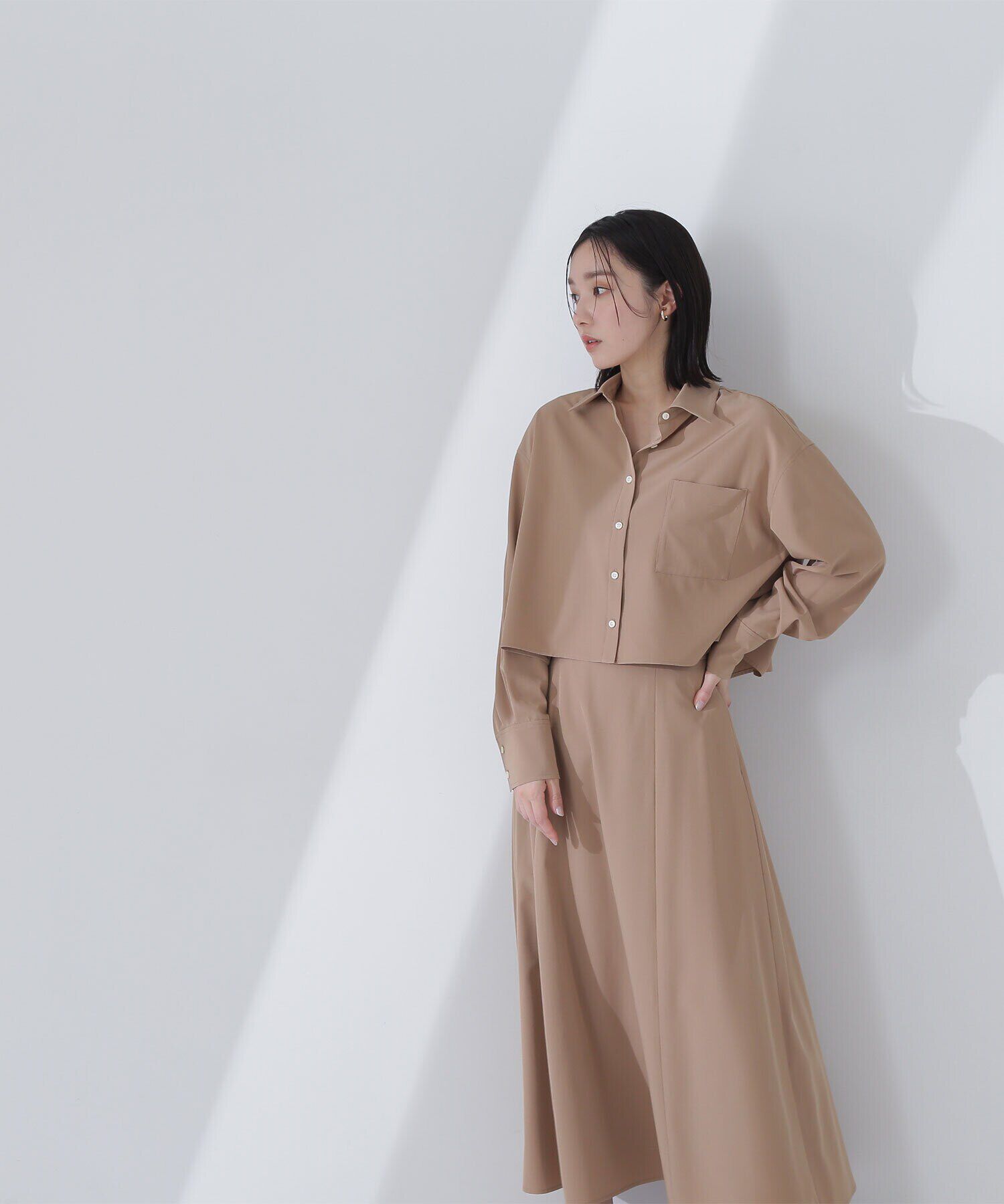  「クロップドシャツ＆フレアスカート」|ワンピース|